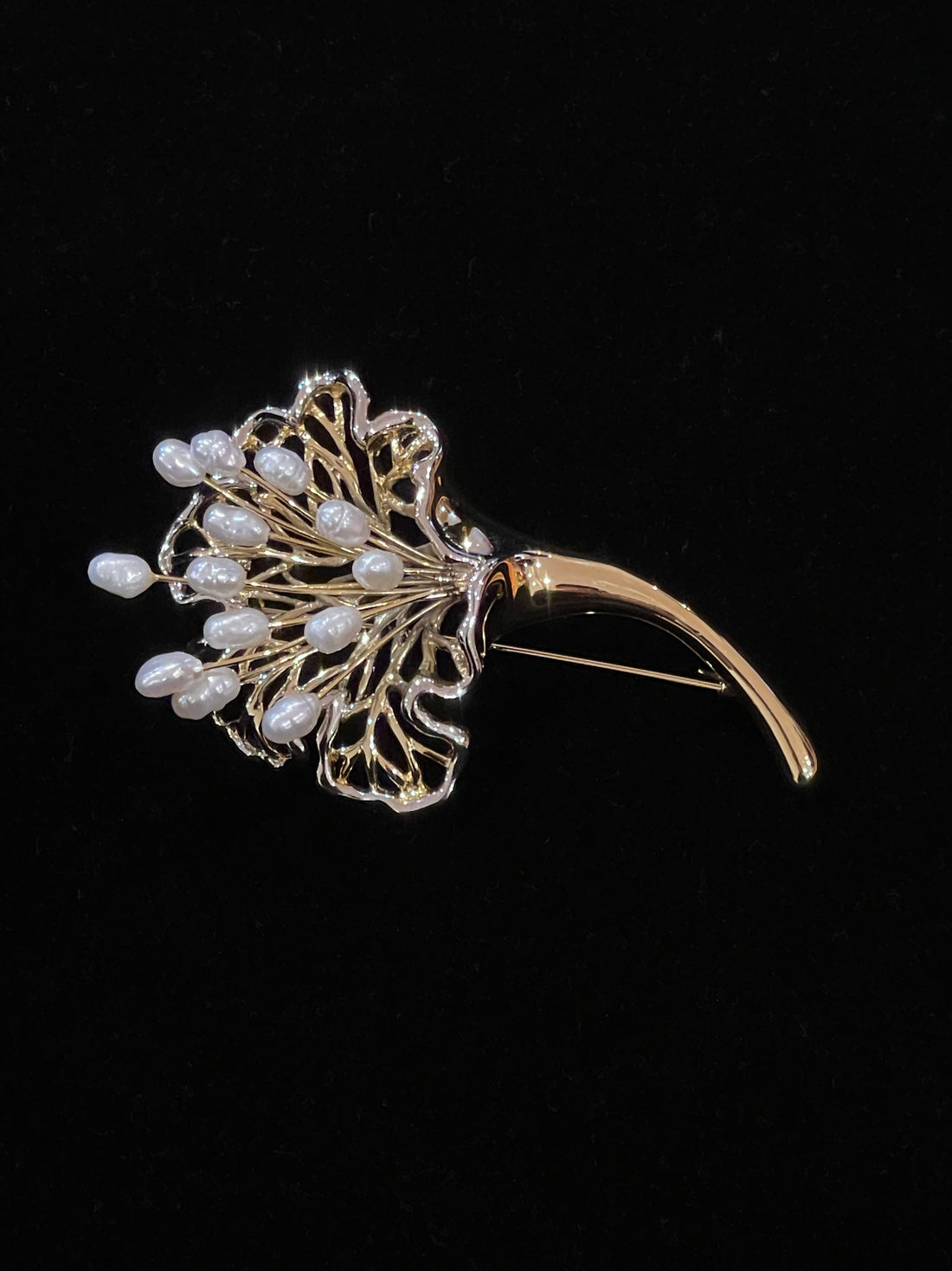 Vintage Beaded Angel Gold Trumpet Flower Brooch