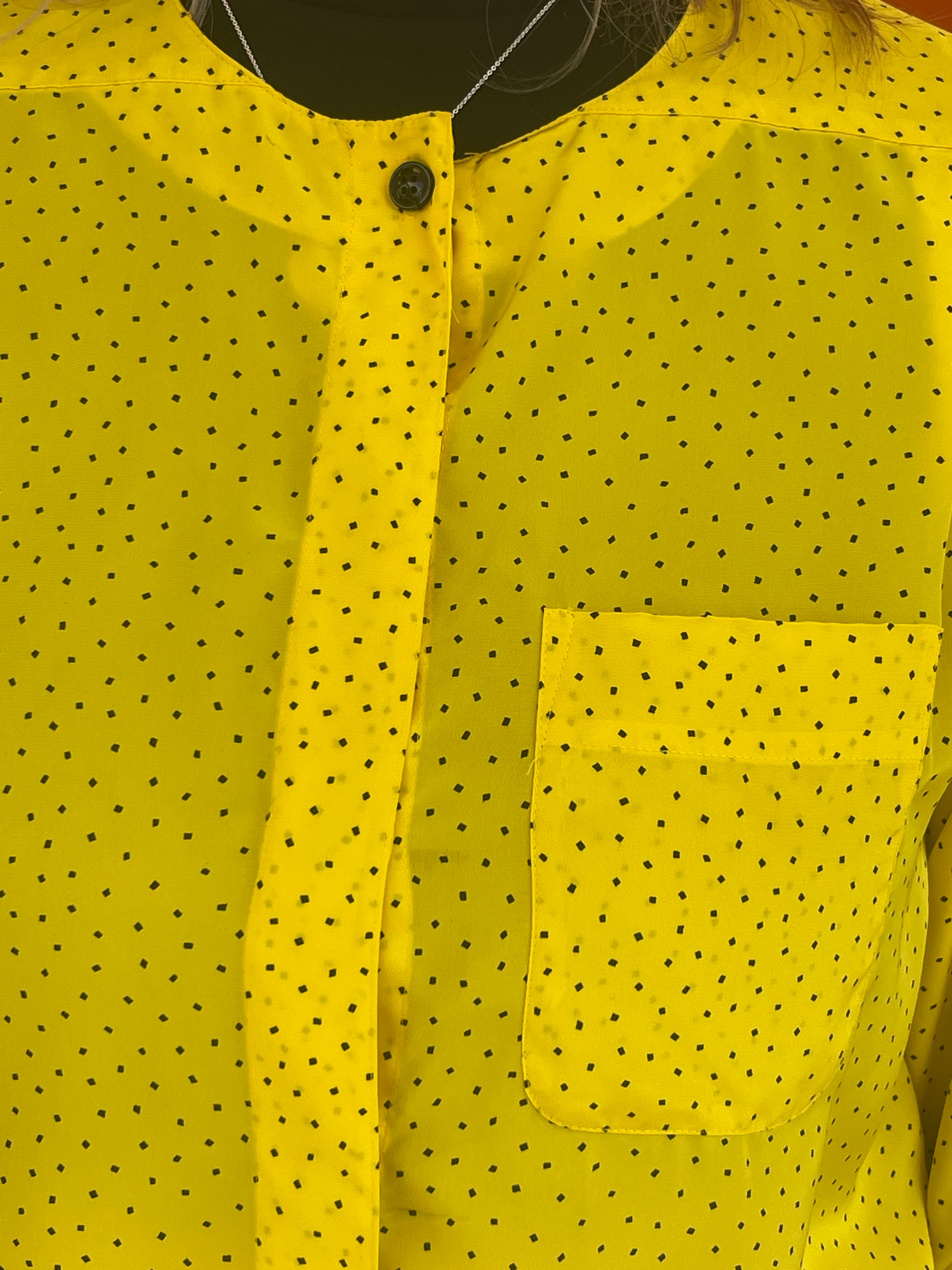 Vintage Liz Claiborne Yellow & Black Polkadot Collarless Blouse Size Medium