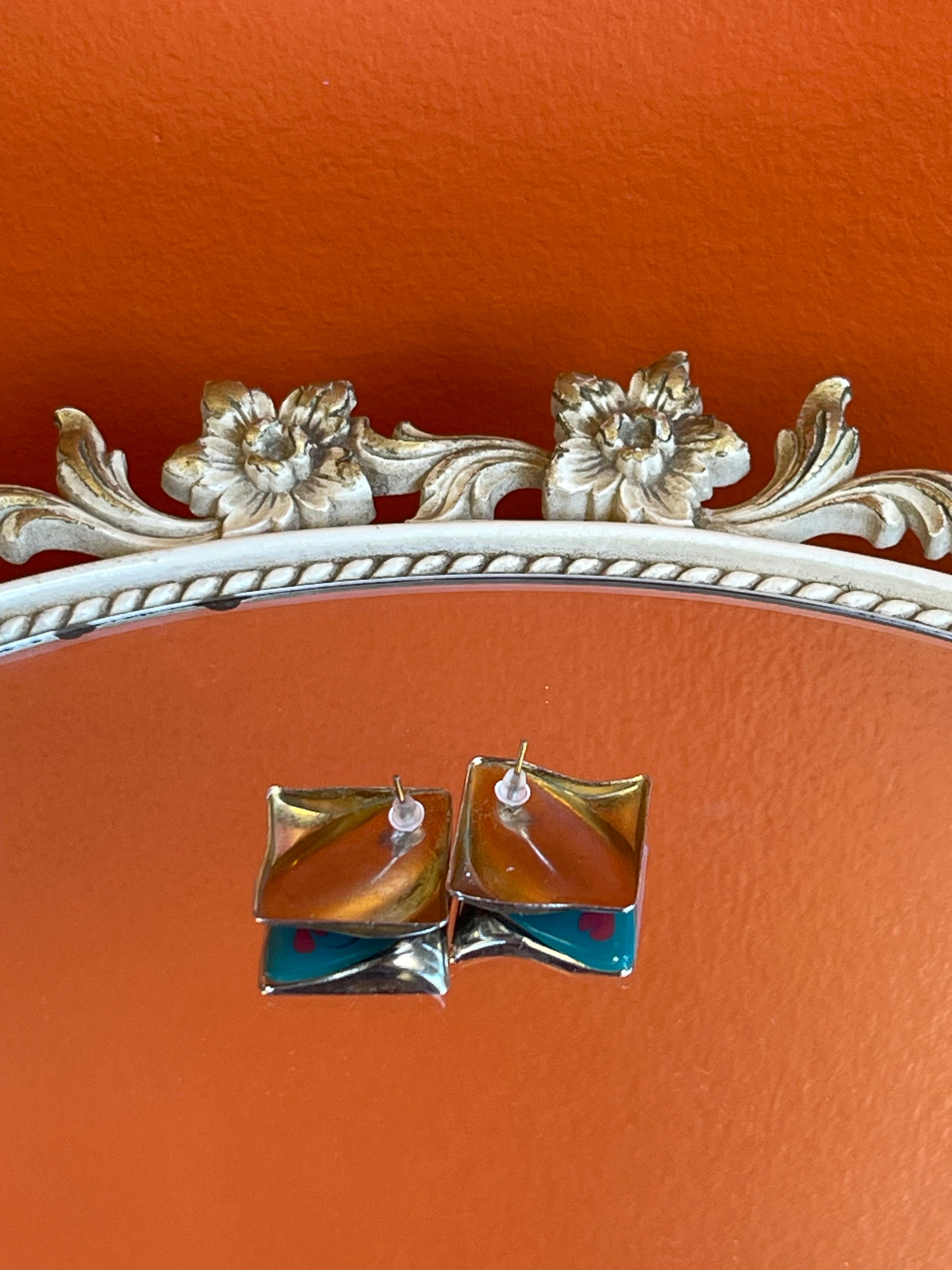 Vintage Colorful Square Heart Earrings