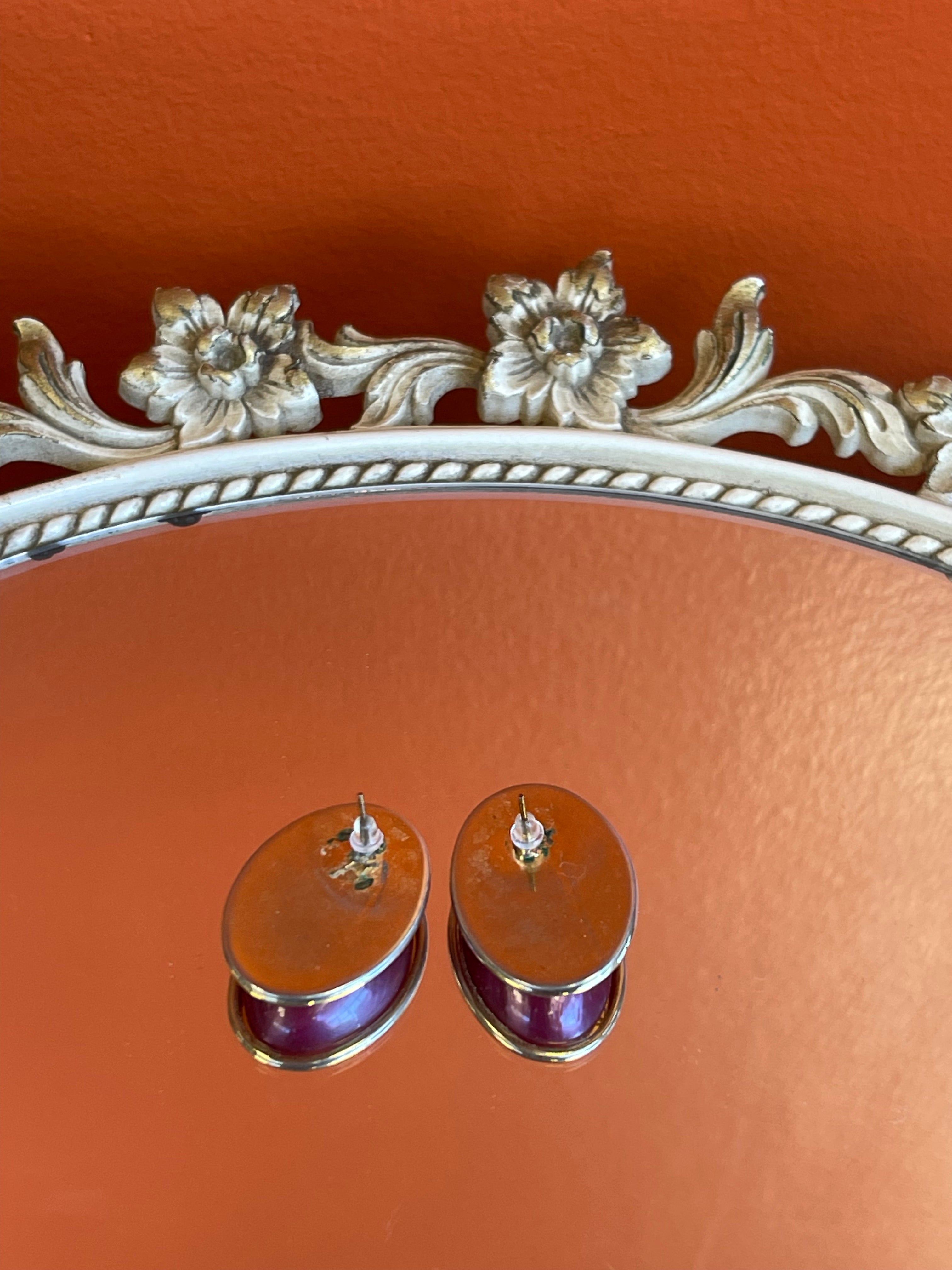 Vintage Gold and Magenta Oval Earrings