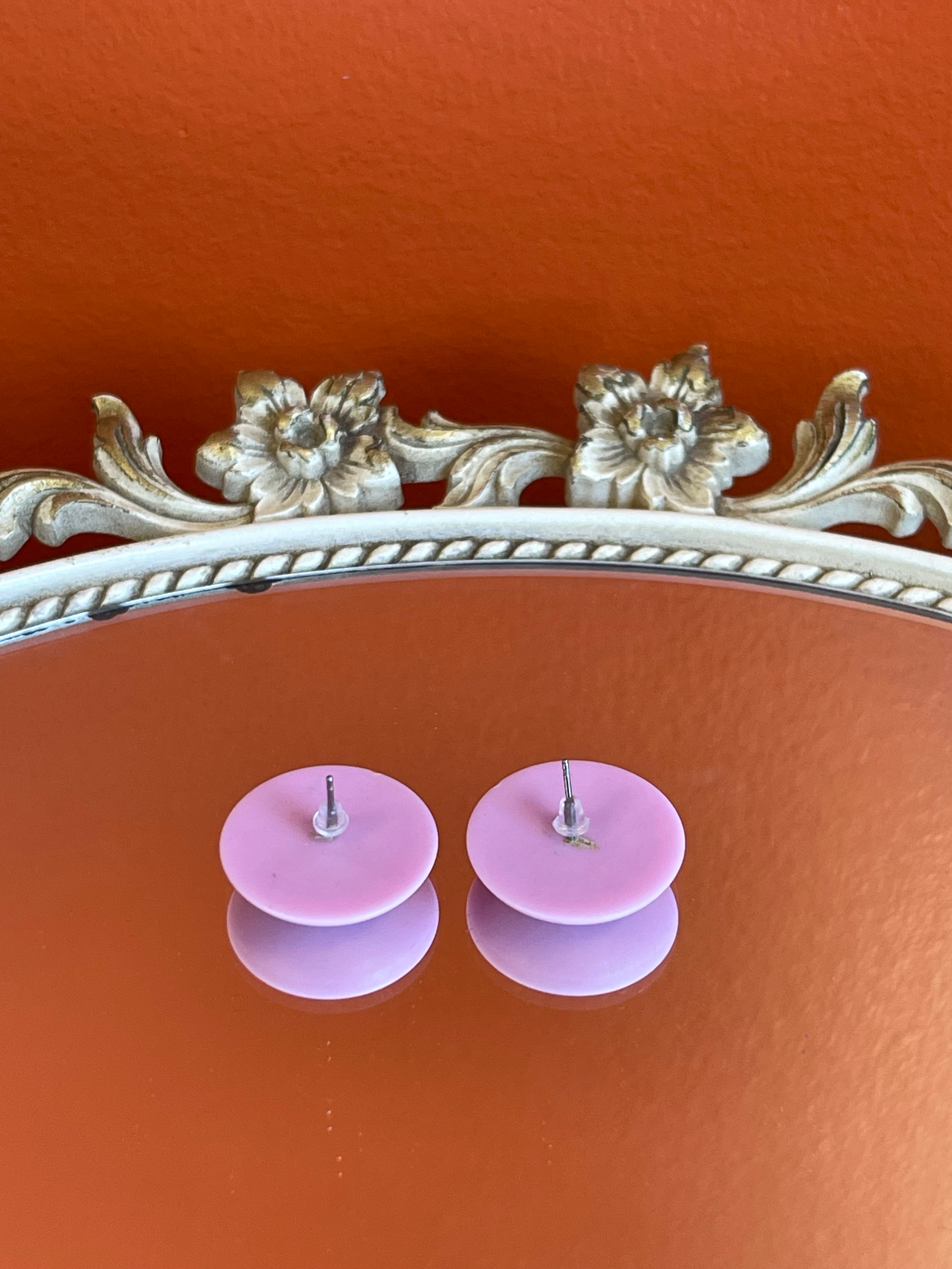 Vintage Mauve Round Button Earrings