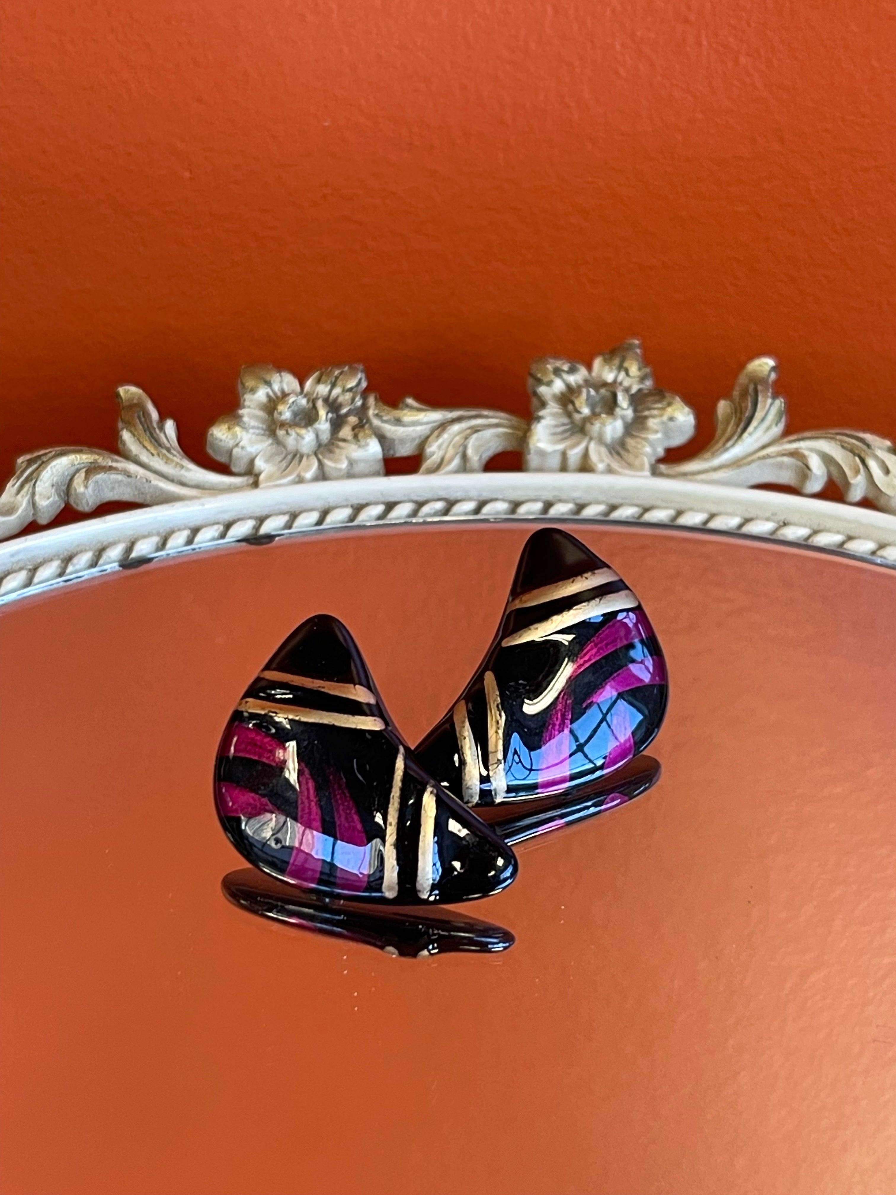 Vintage Black and Pink Geometric Earrings