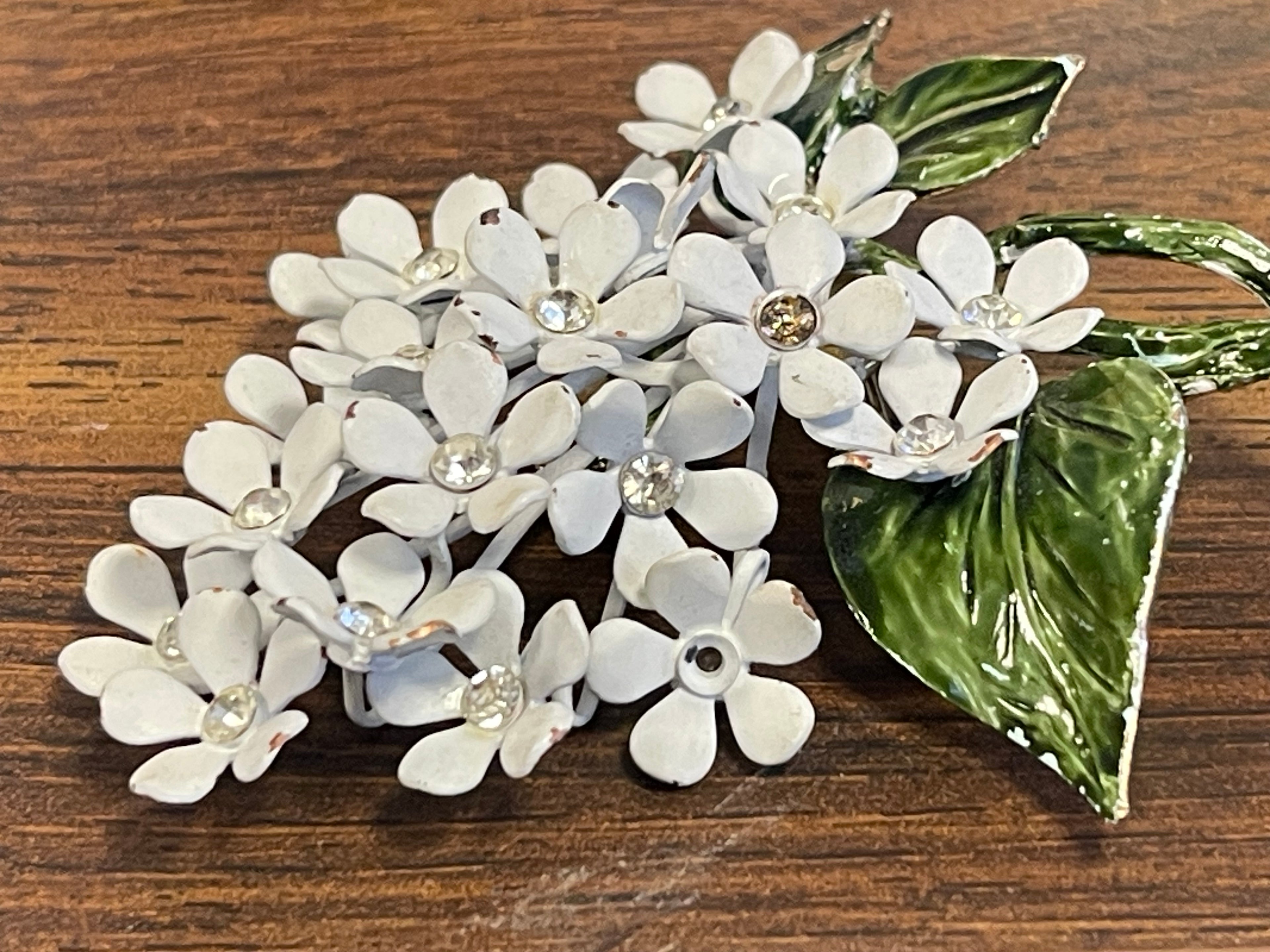 Mid Century Cluster of White Flowers with Leaves