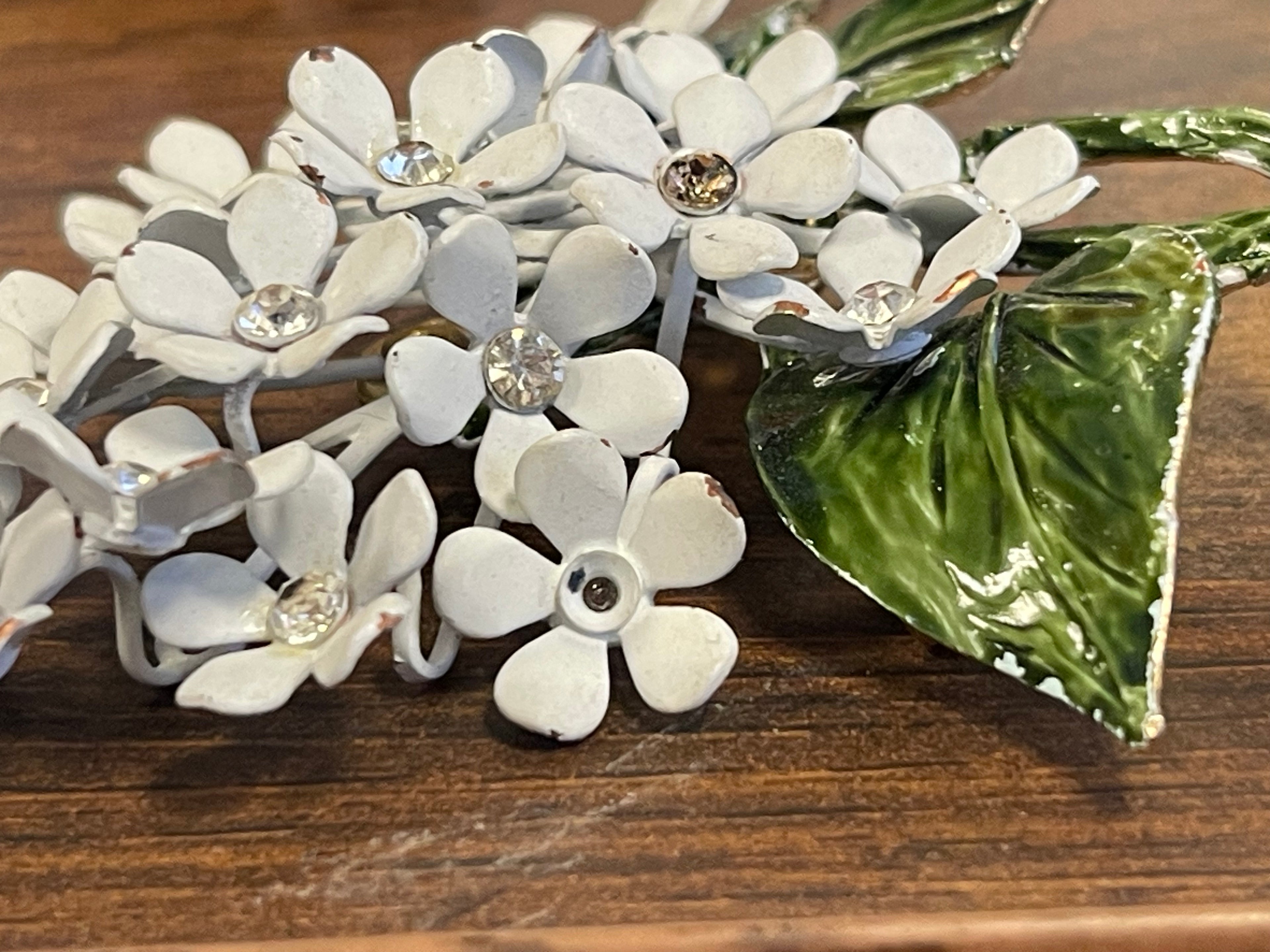 Mid Century Cluster of White Flowers with Leaves