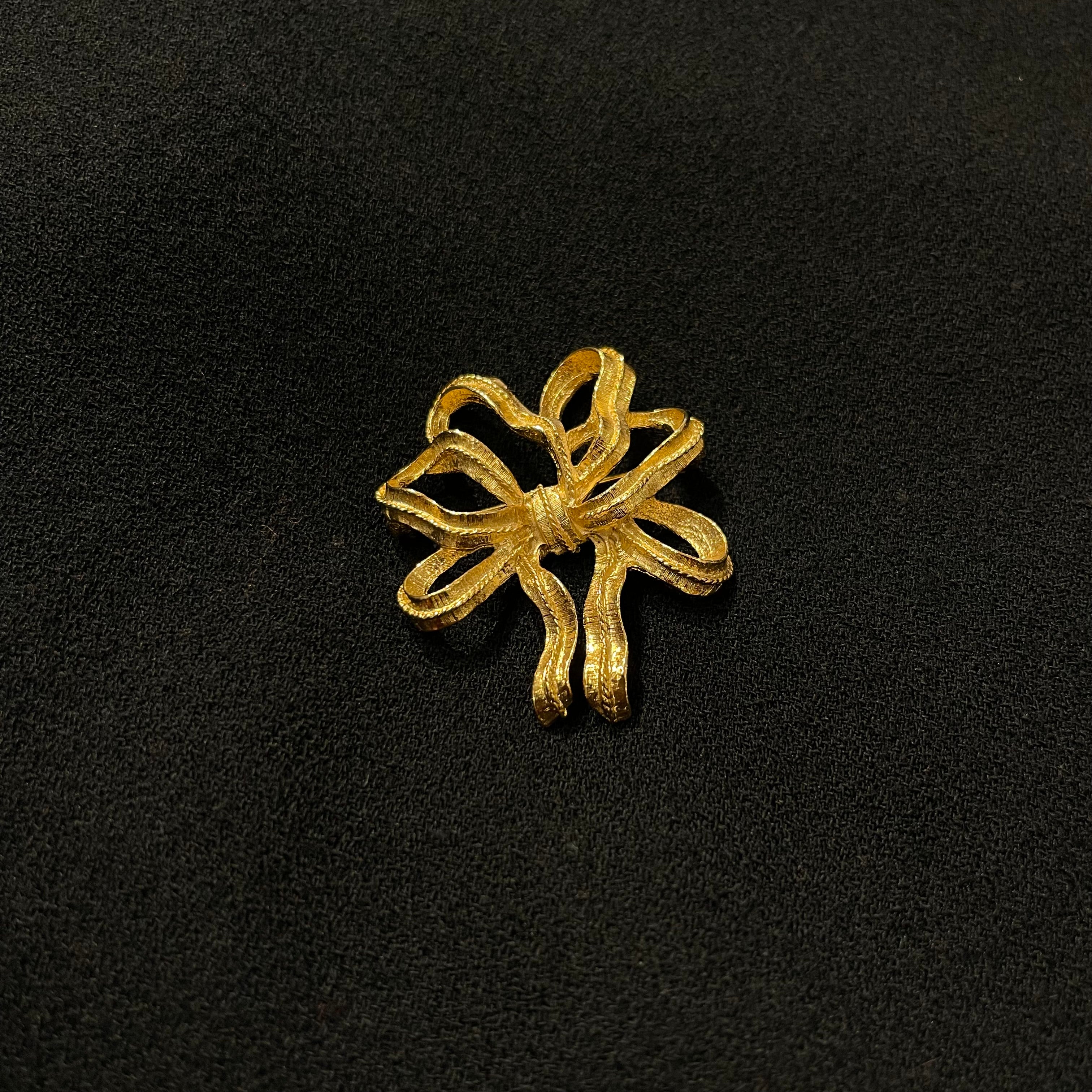 Vintage Abstract Textured Gold Bow Brooch