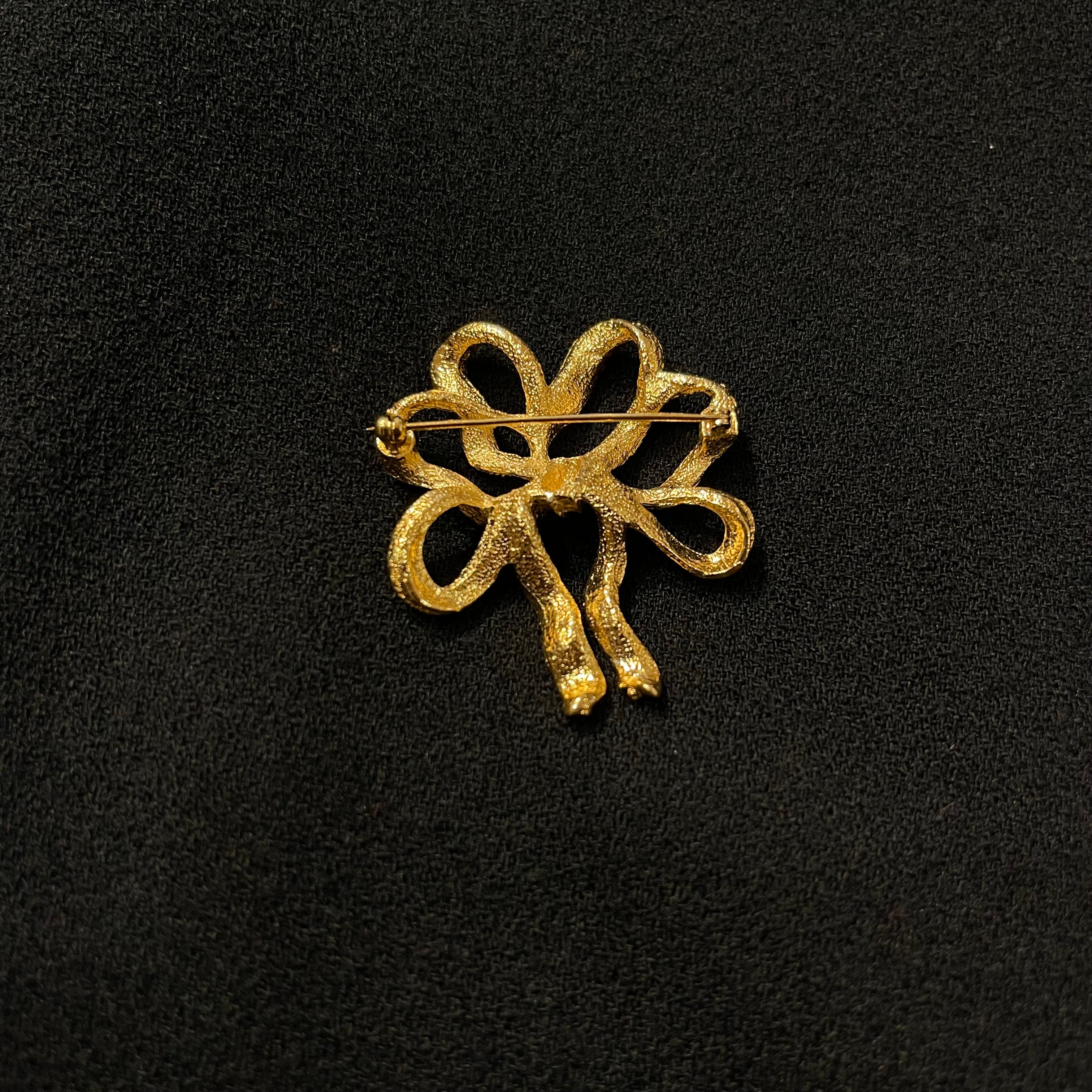 Vintage Abstract Textured Gold Bow Brooch