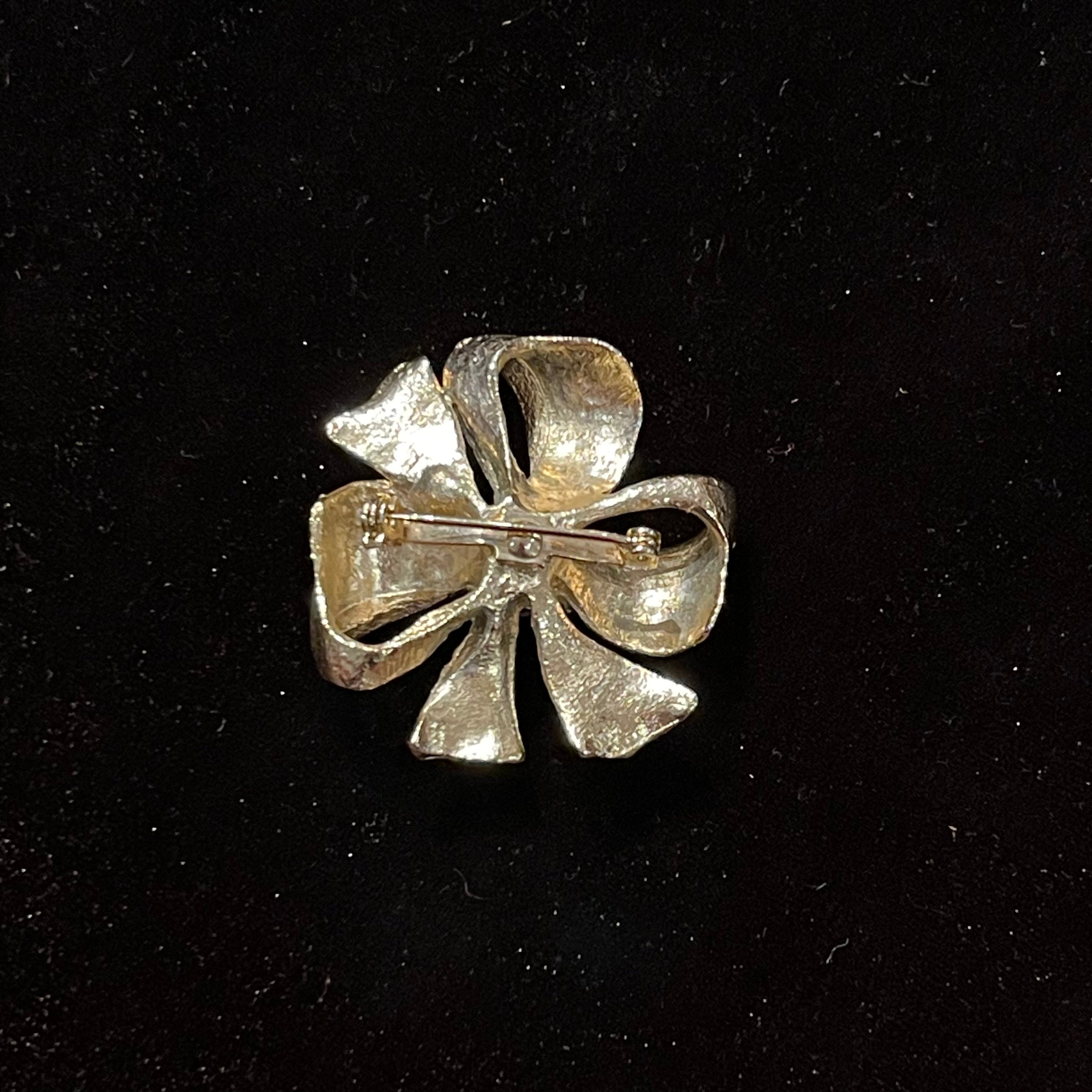 Vintage Iridescent Bow Brooch with Pearl Centerpiece