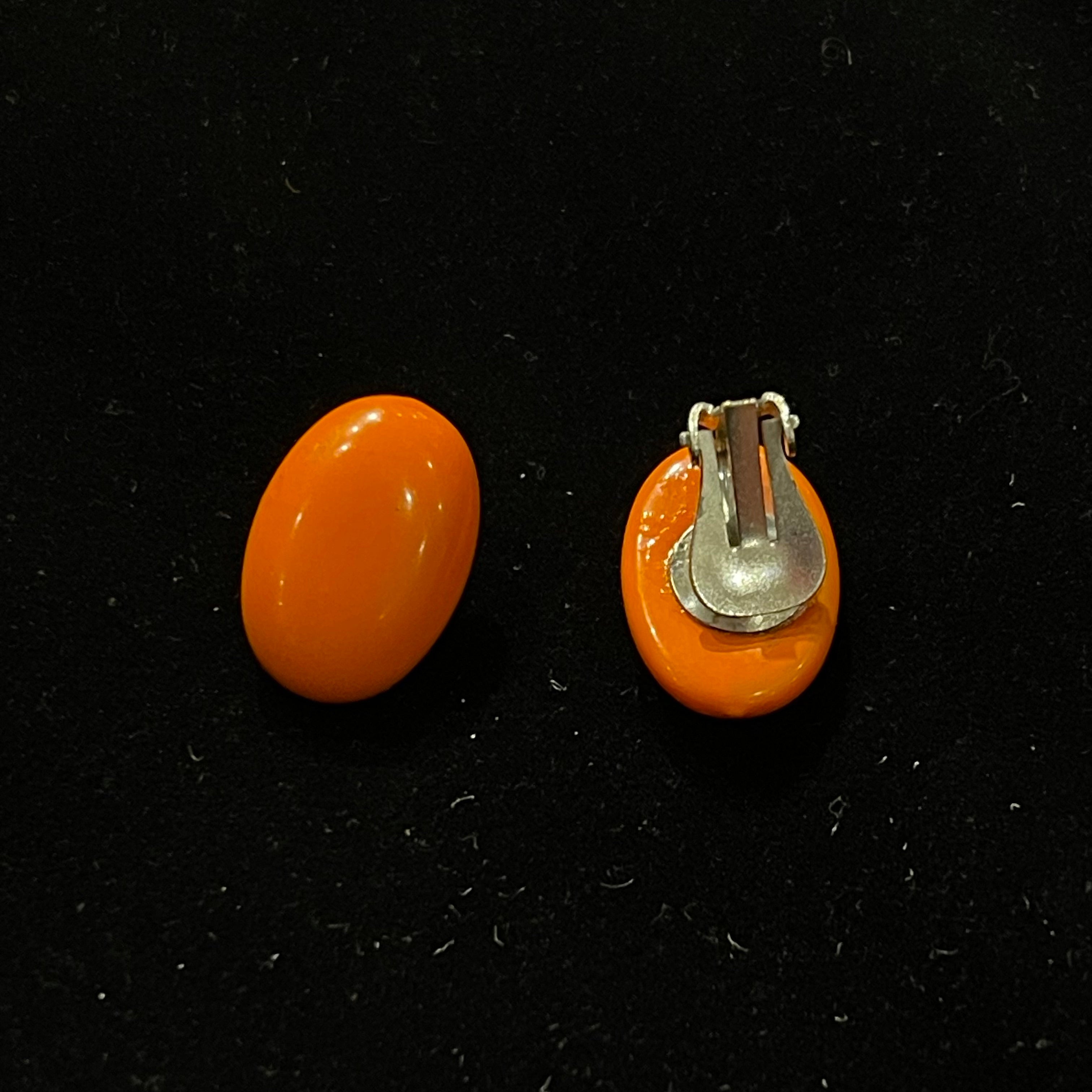 Vintage Orange Oval Clip-On Earrings