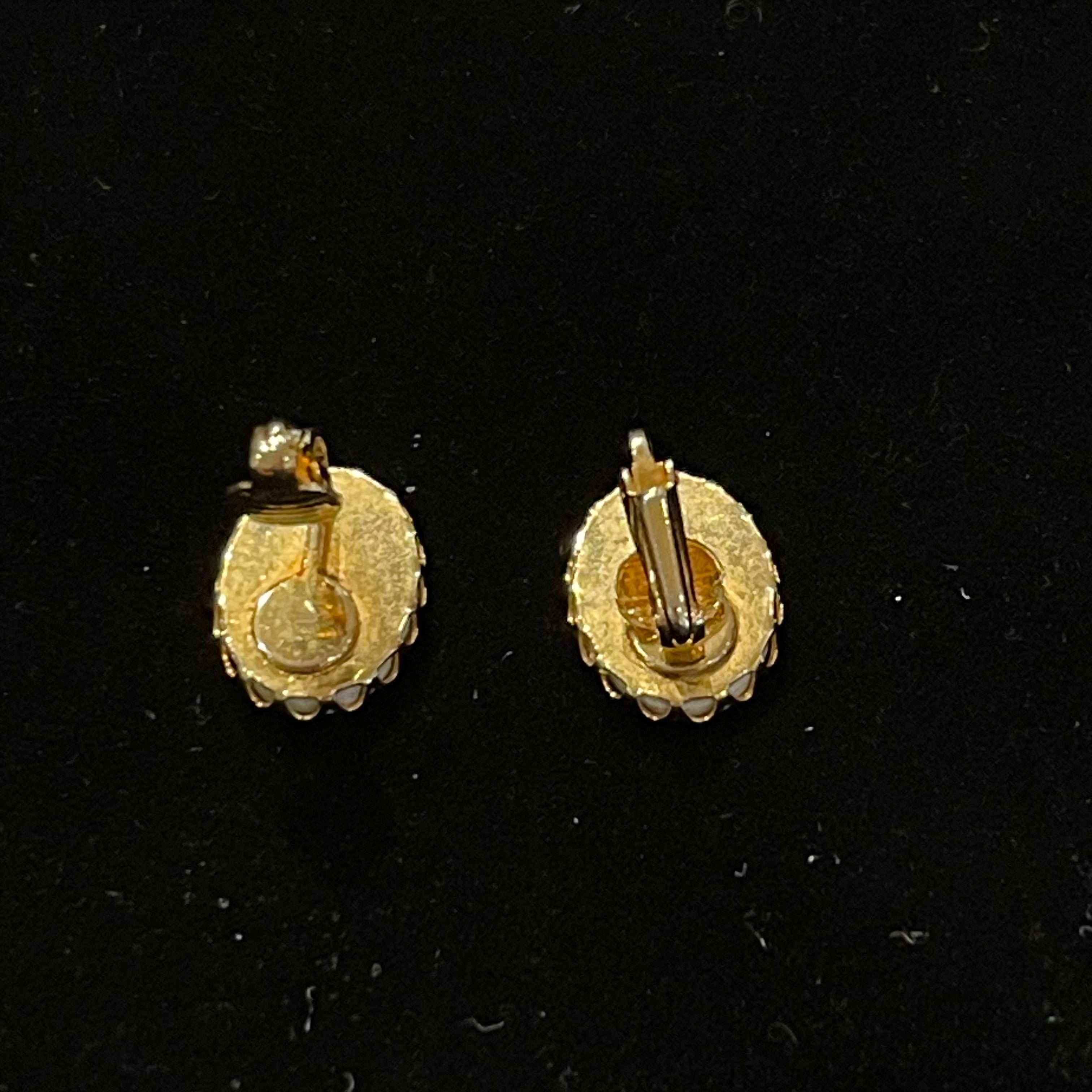 Vintage Oval White and Yellow Floral Porcelain Clip-On Earrings