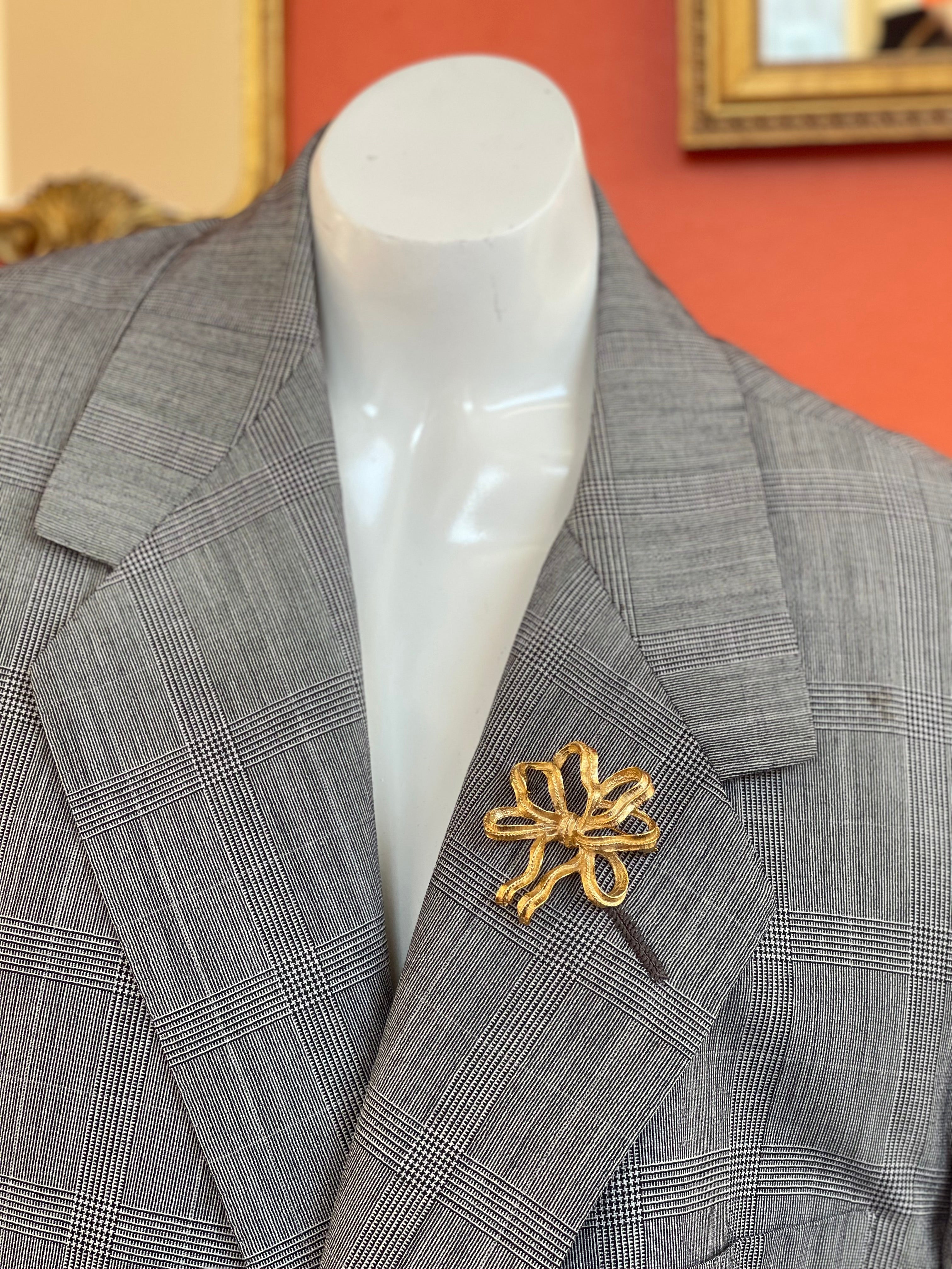 Vintage Abstract Textured Gold Bow Brooch