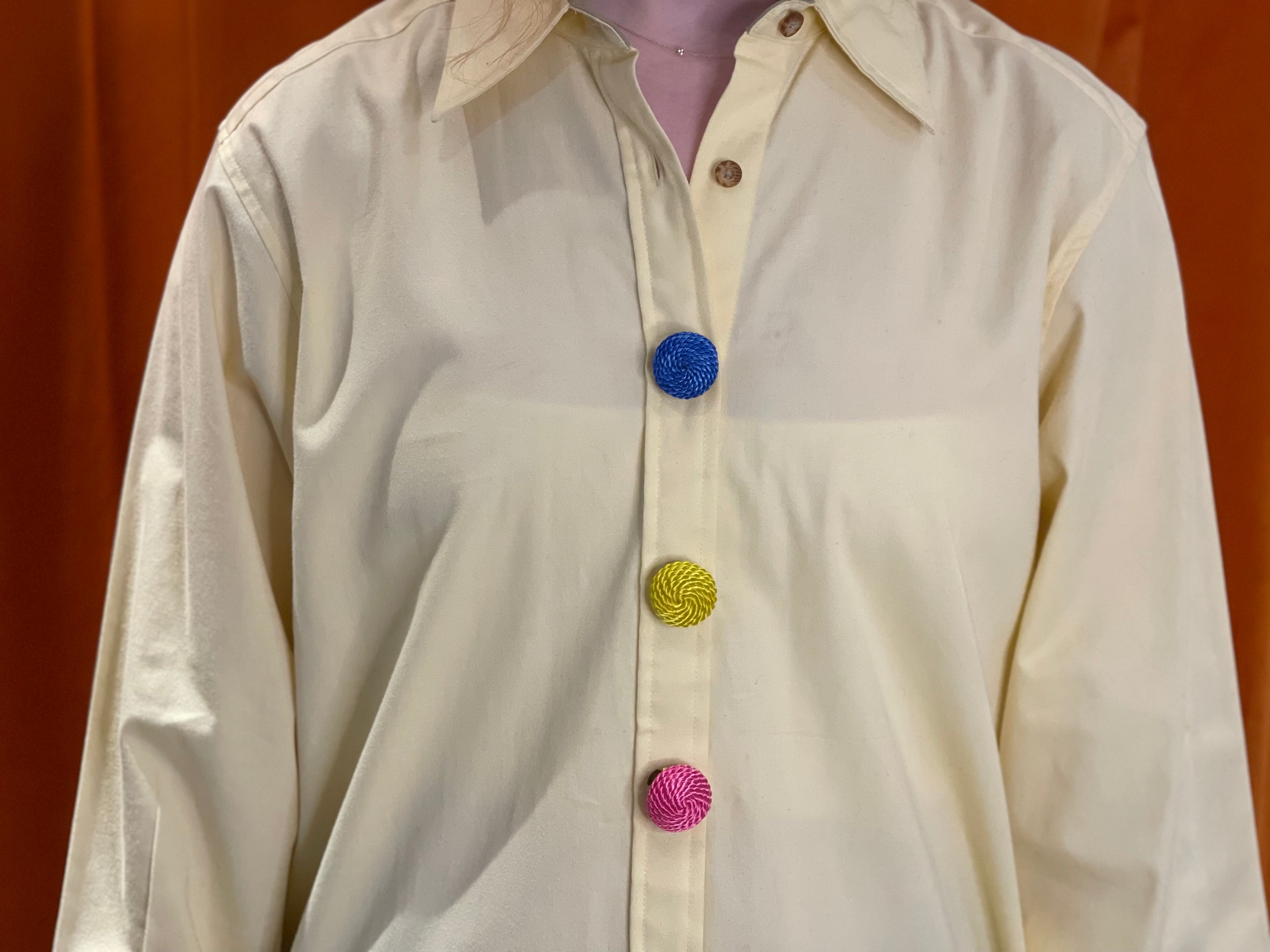 Vintage Yellow, Blue, and Pink Rope Pattern Round Button Covers Set of 3