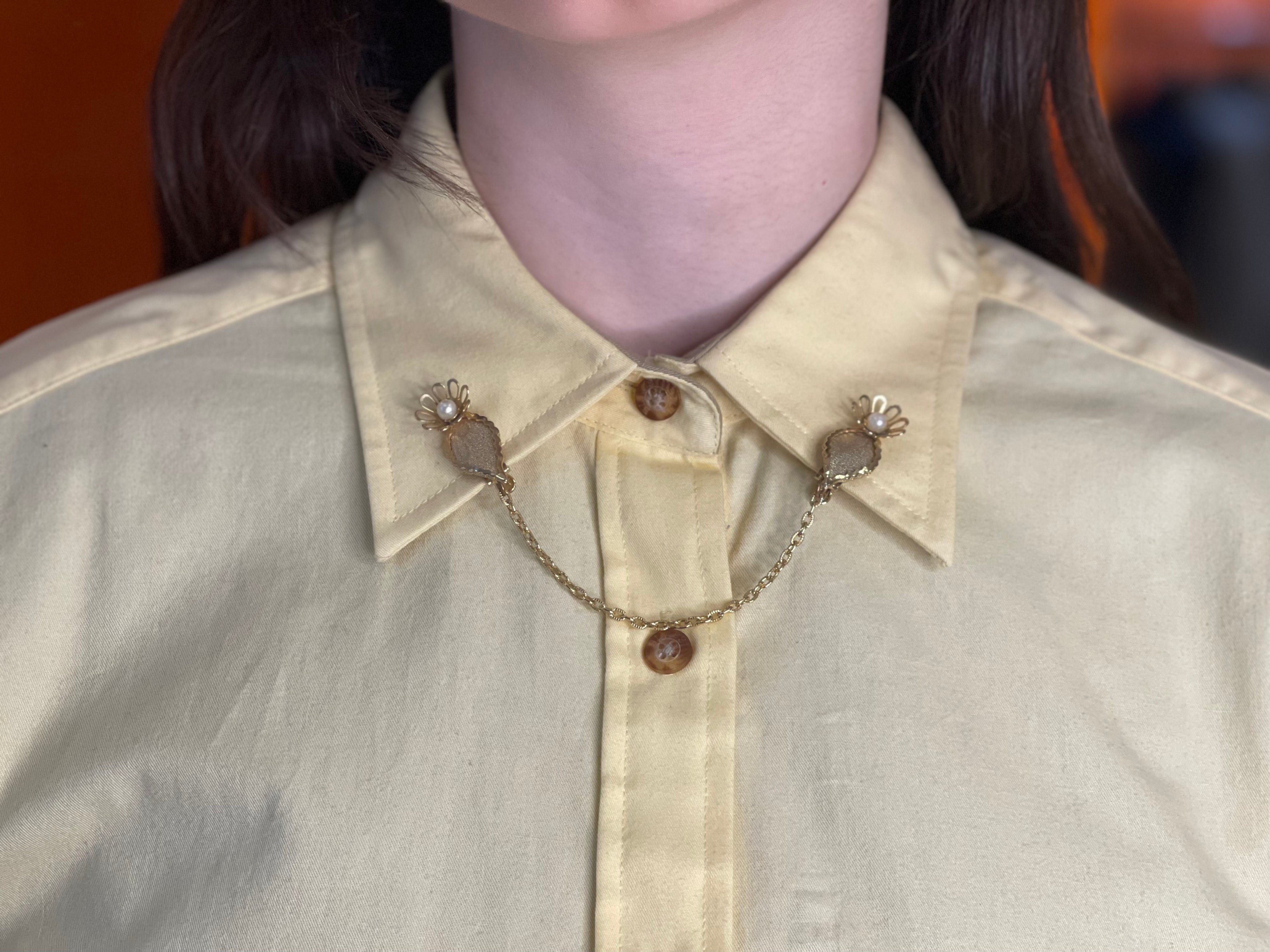 Vintage Ornate Gold Flower With Pearl Center Sweater Clip