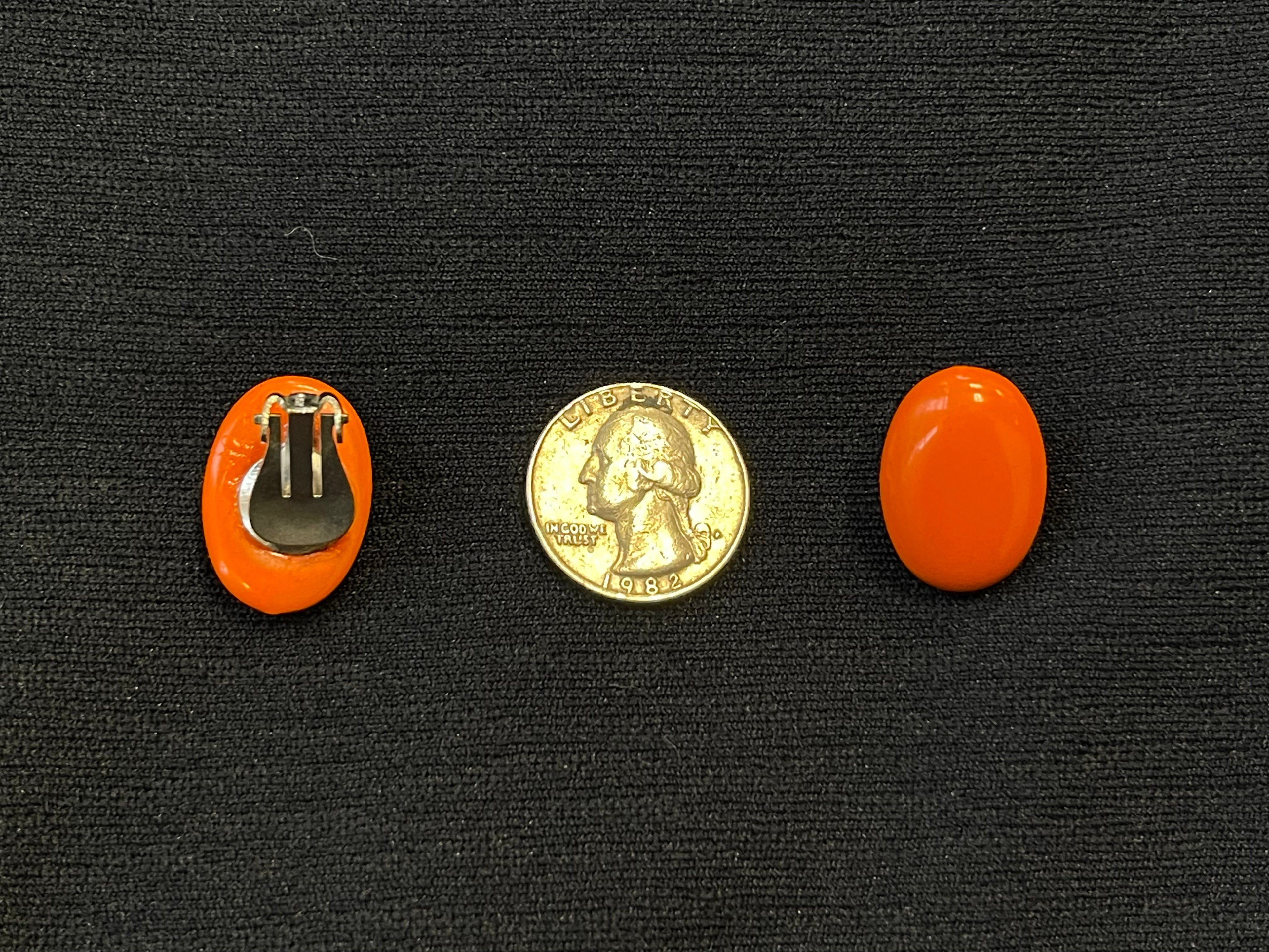 Vintage Orange Oval Clip-On Earrings