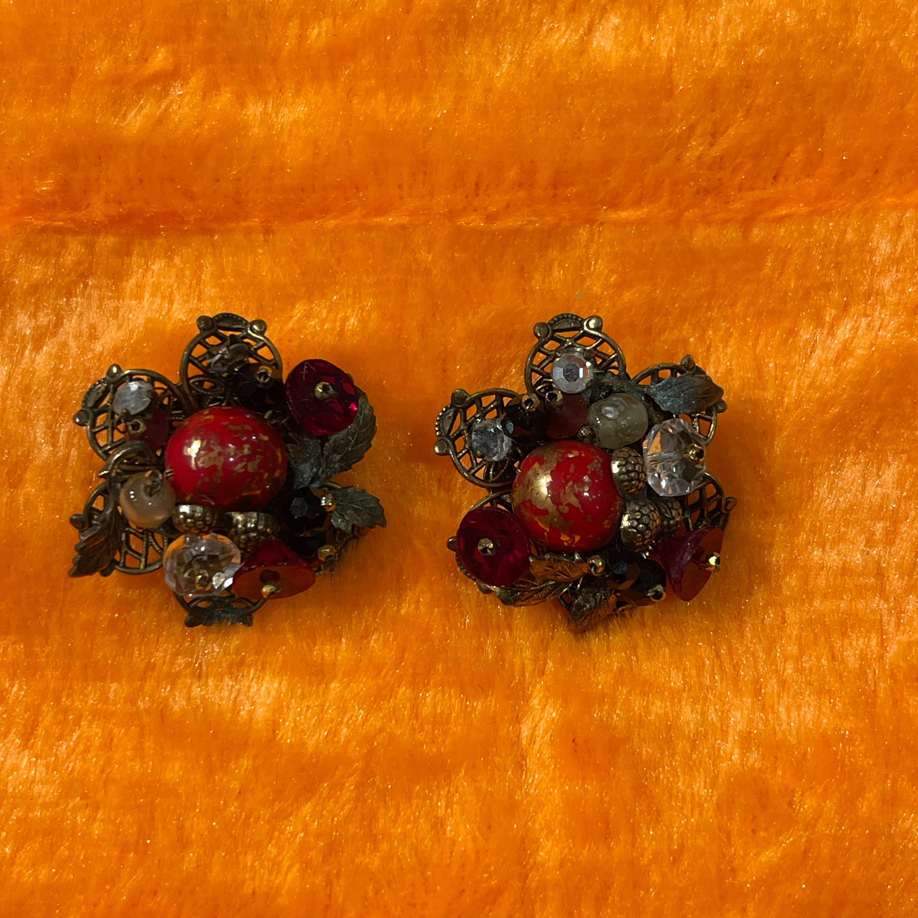 Vintage Floral Earrings & Stick Pin Set
