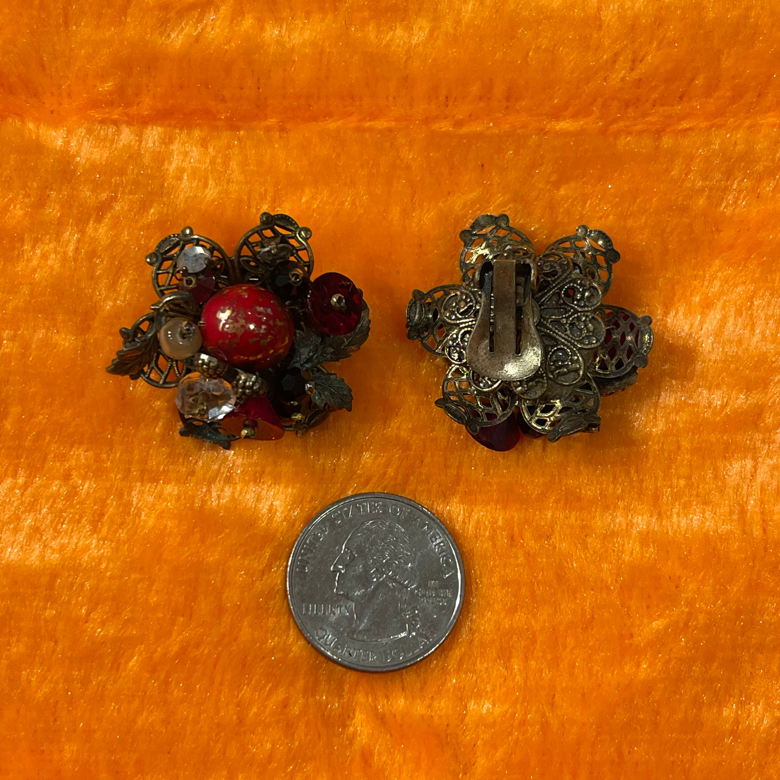 Vintage Floral Earrings & Stick Pin Set