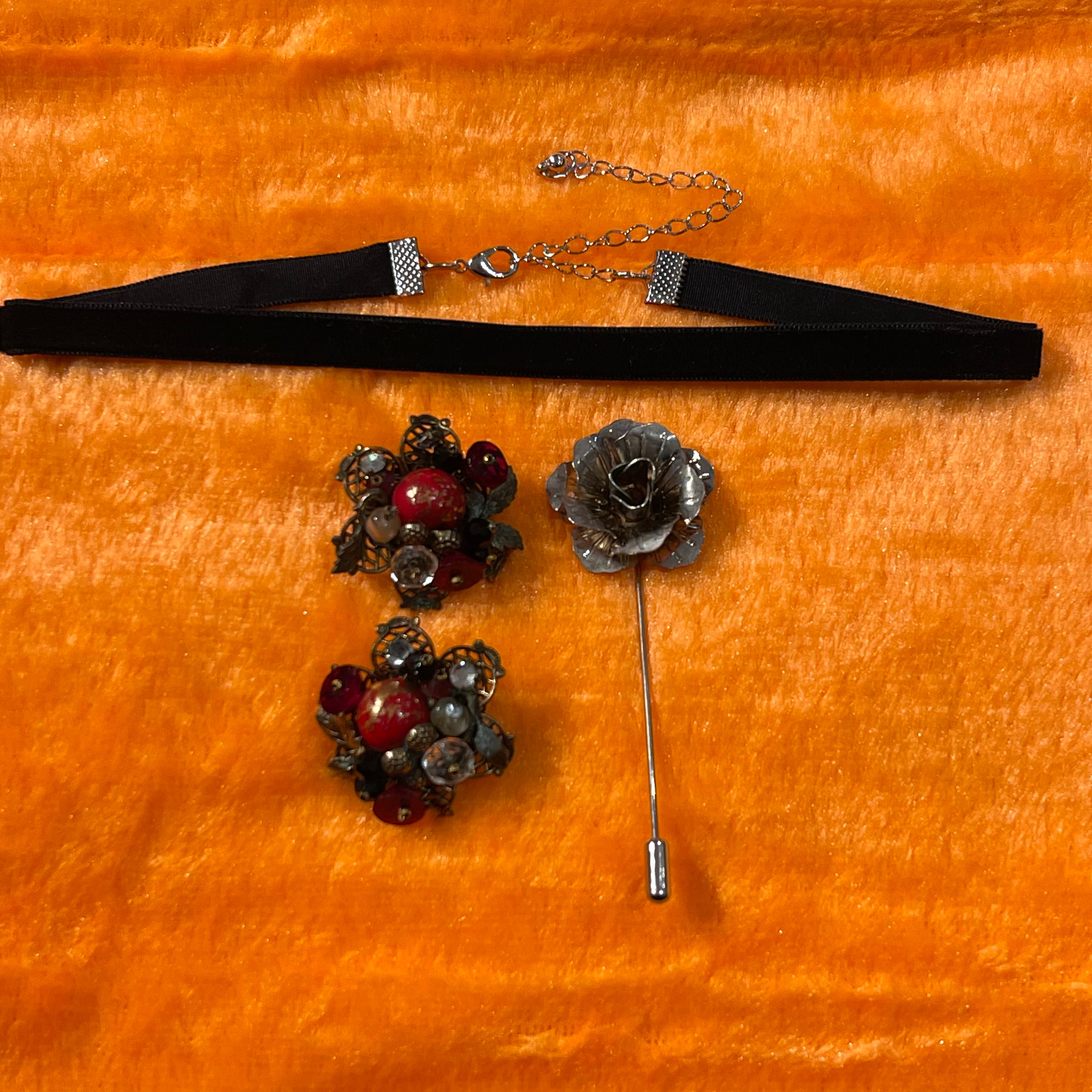 Vintage Floral Earrings & Stick Pin Set