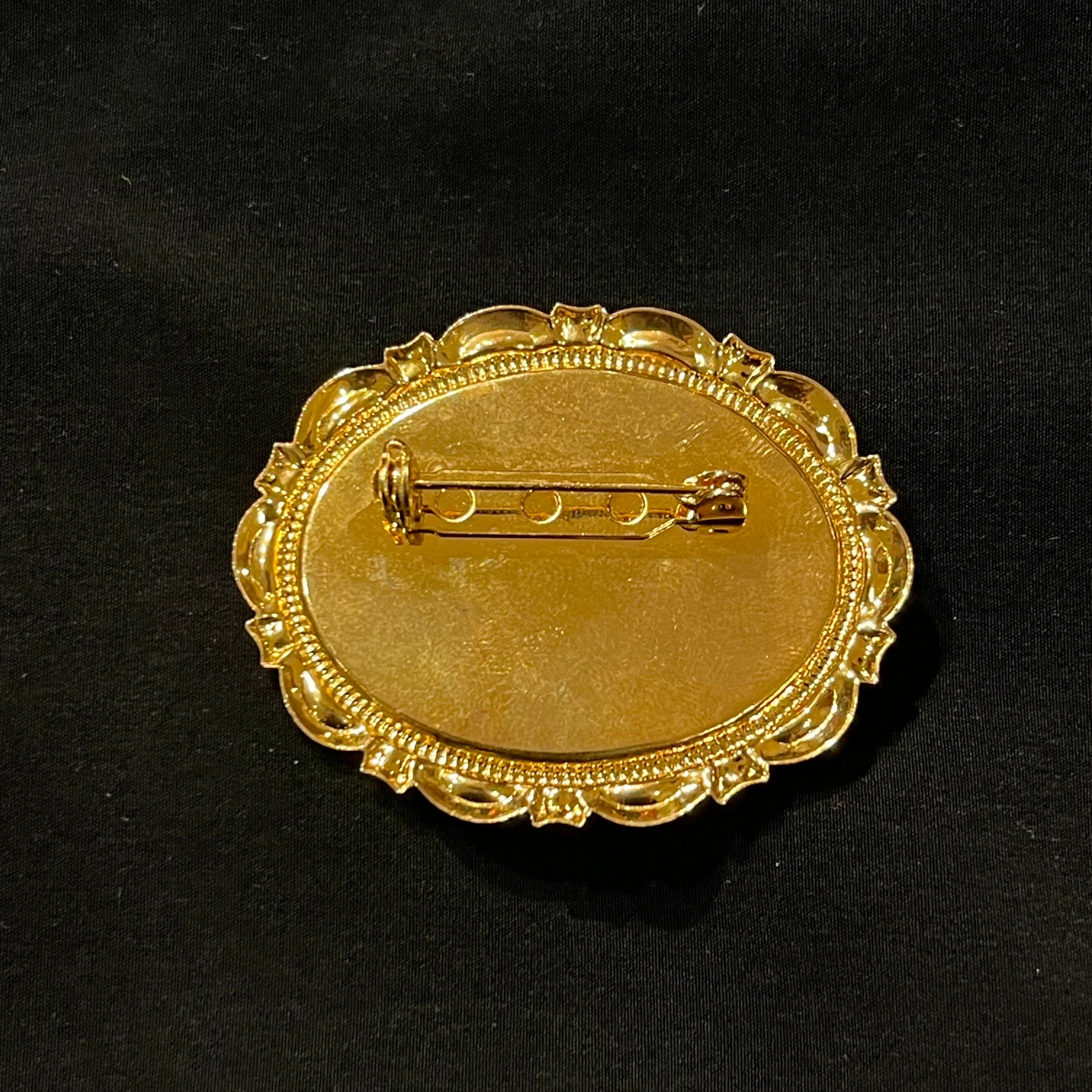 Blue and White Vintage Oval Cameo Brooch with Gold Trim