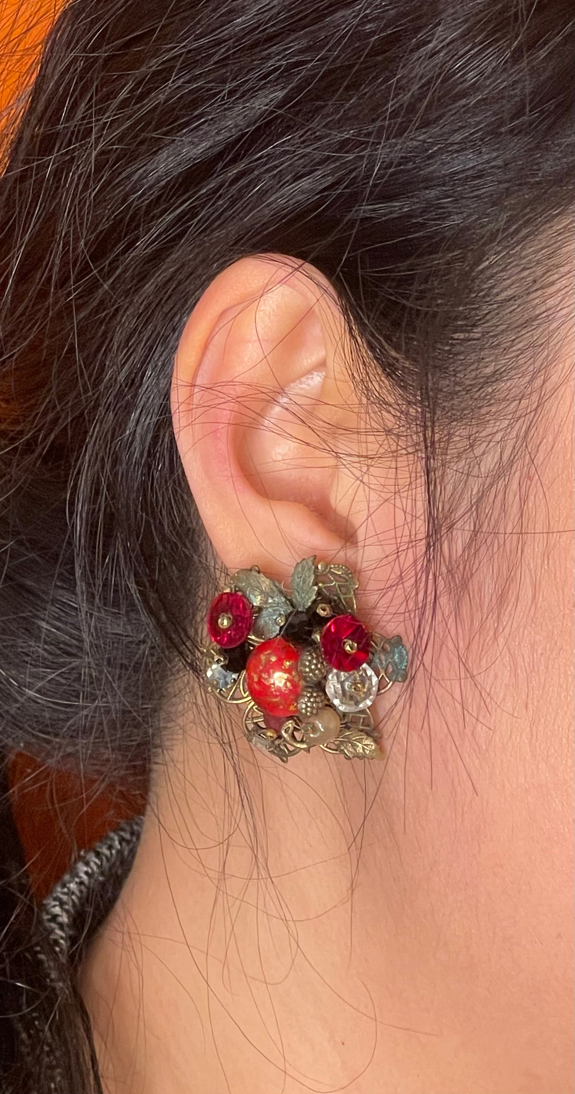Vintage Floral Earrings & Stick Pin Set