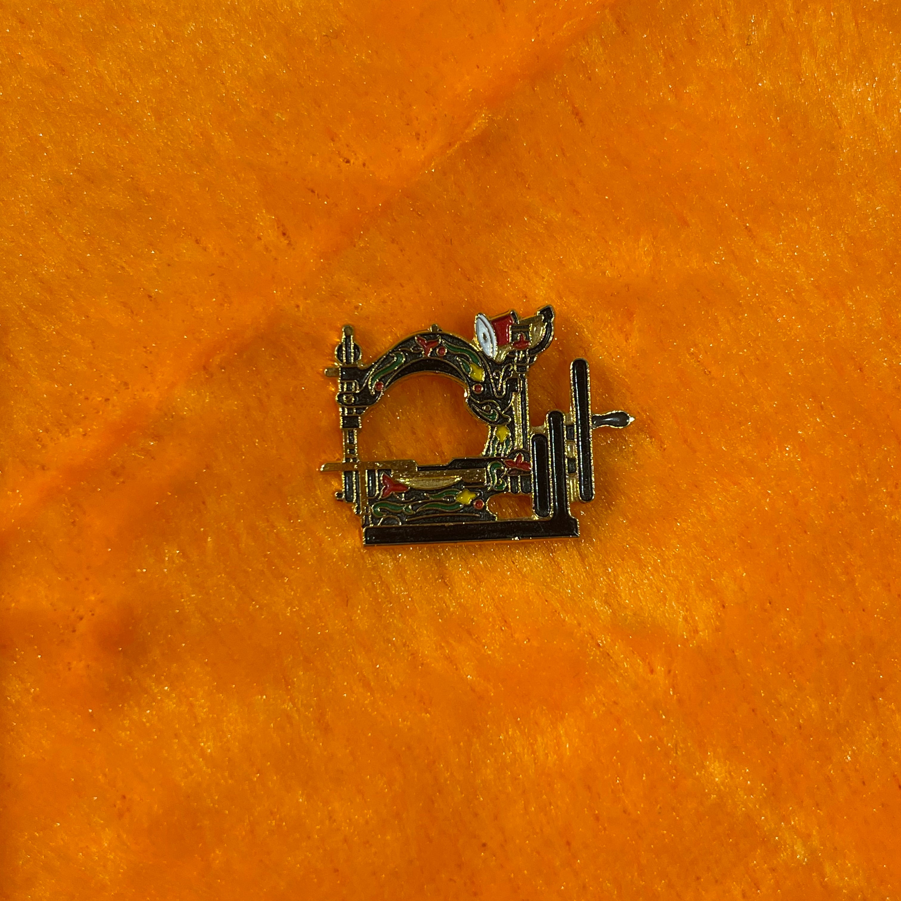Vintage Sewing Machine Clotilde Brooch & Button Scarf Guard Set