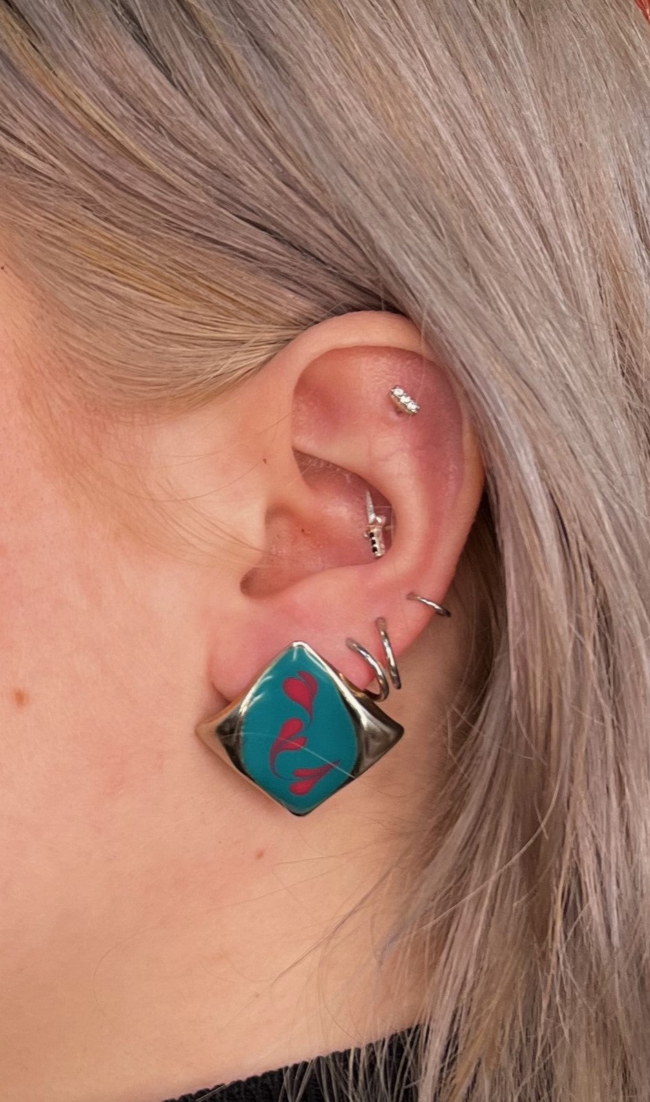 Vintage Colorful Square Heart Earrings