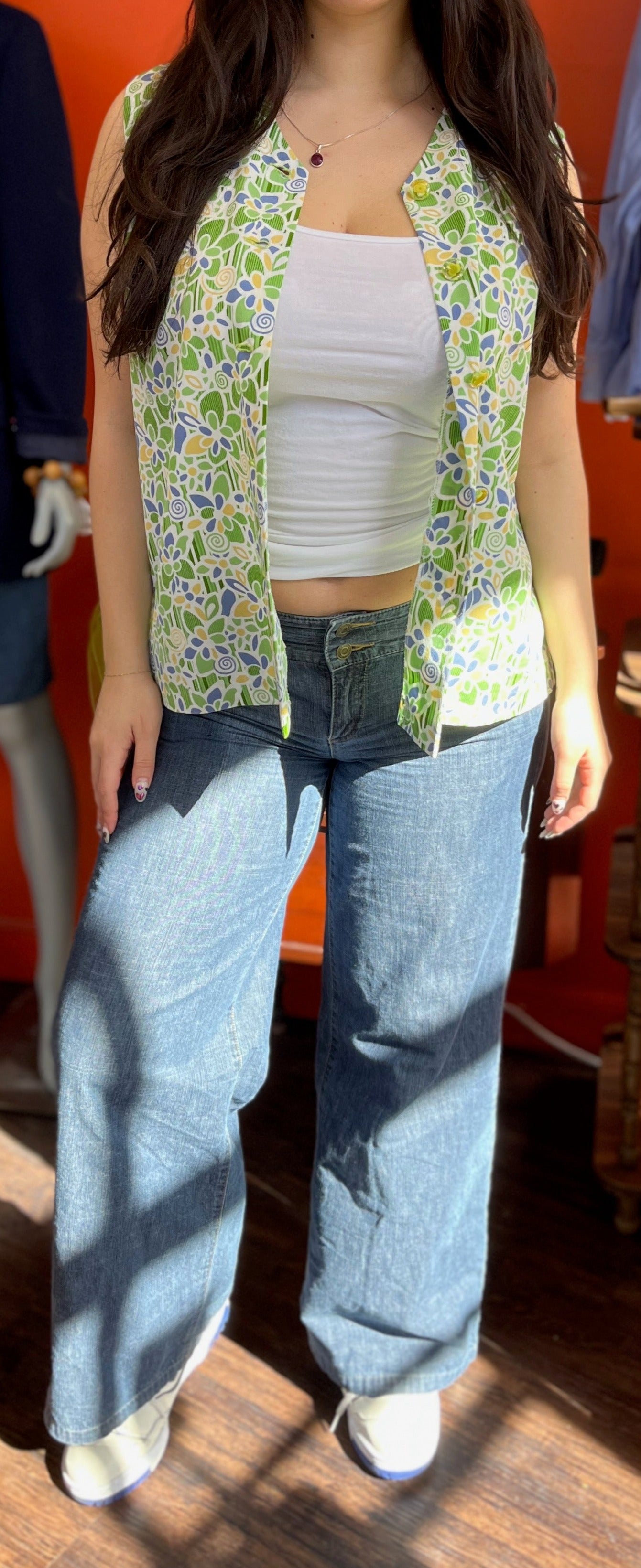 Model 2 is 5’6”, typically wears size medium or size 6-8 in current day clothing.