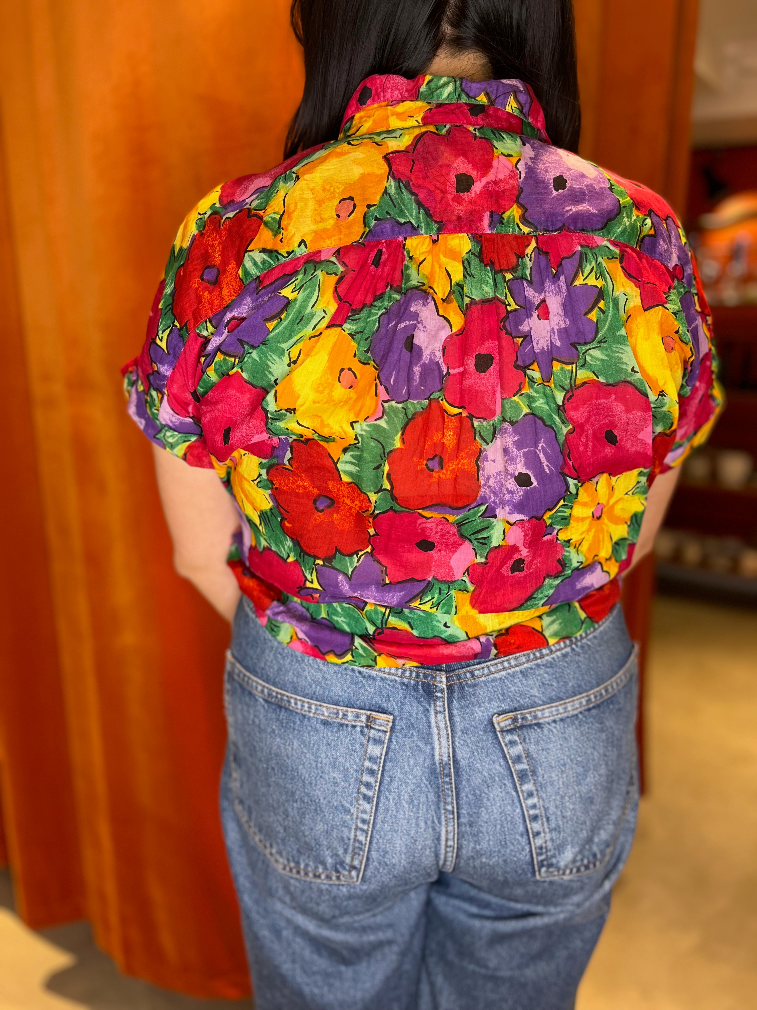 Vintage Mademoiselle Floral Ruffled Tie Front Top Size Large