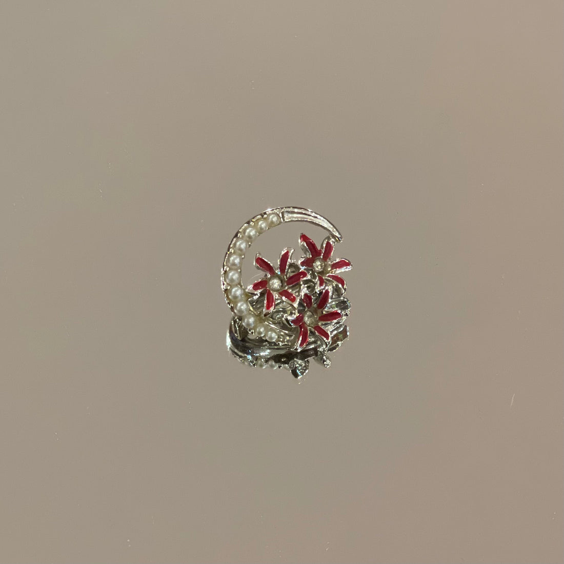 Mini Moon and Flower Micro Brooch