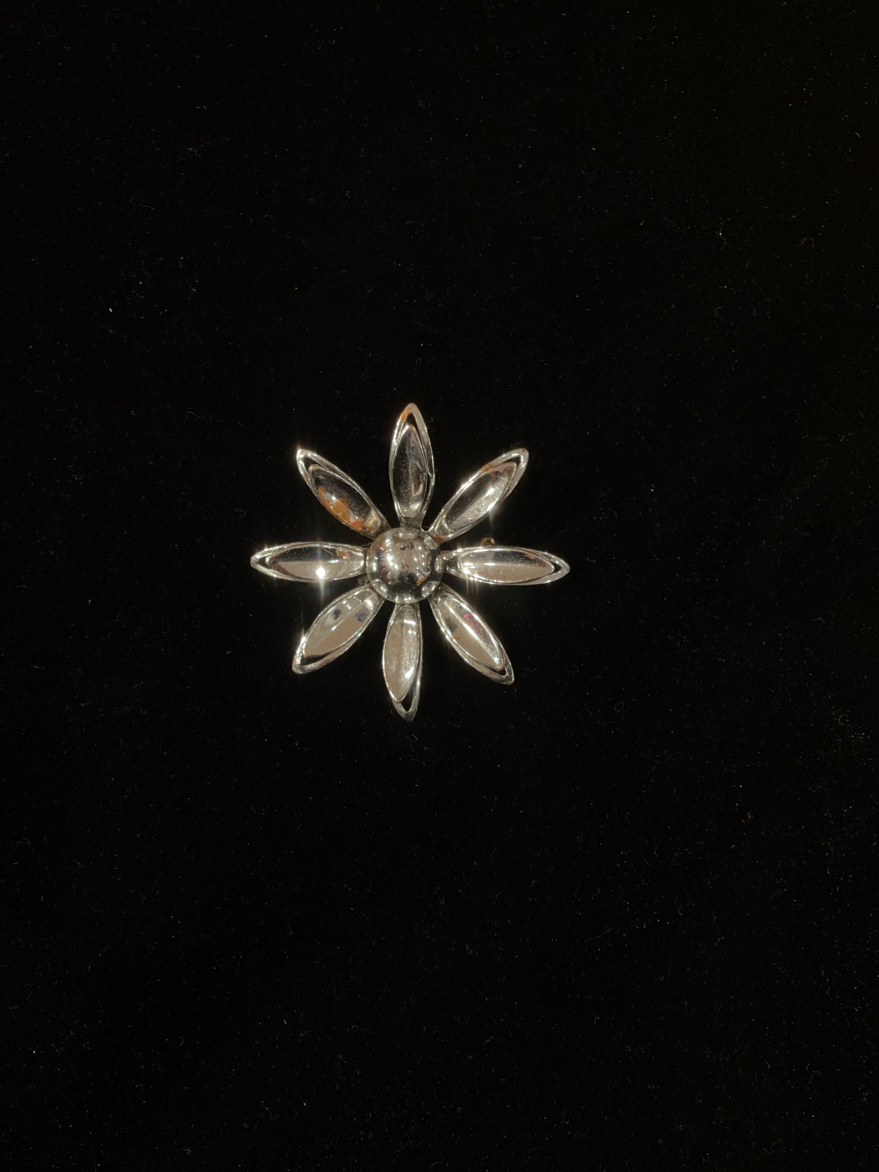 Mid Century Silver Flower Brooch
