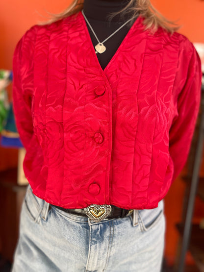 Vintage Neil Martin Pleated V-Neck Red Blouse Size Medium