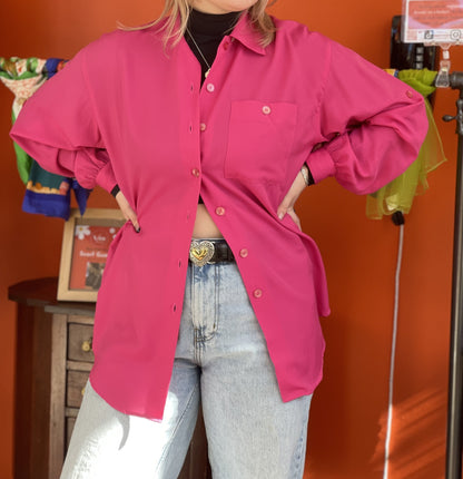 Vintage New Editions Hot Pink Button Up Shirt Size Medium