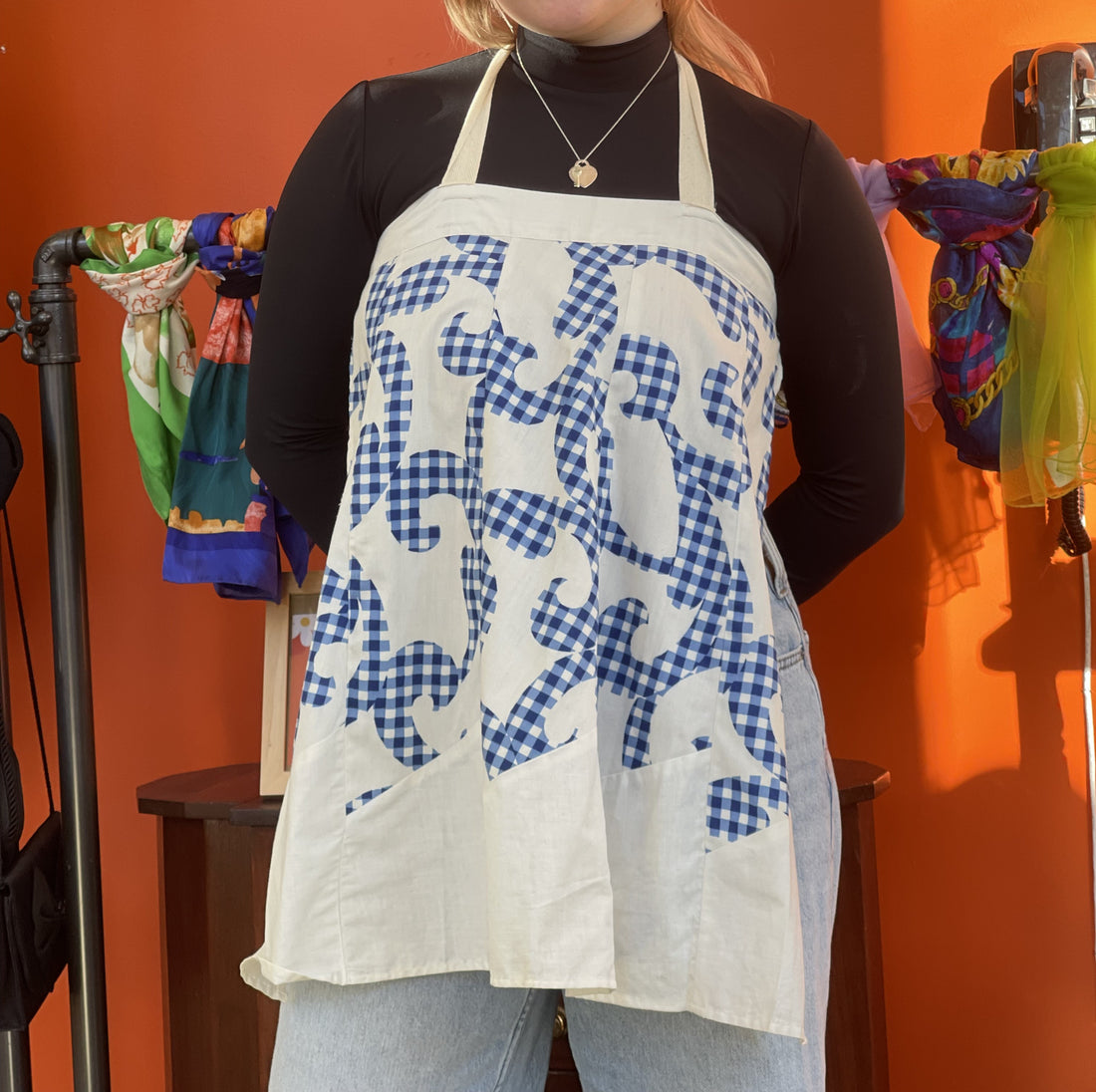 Vintage Upcycled Top - Blue and White Gingham Elsie Size Medium