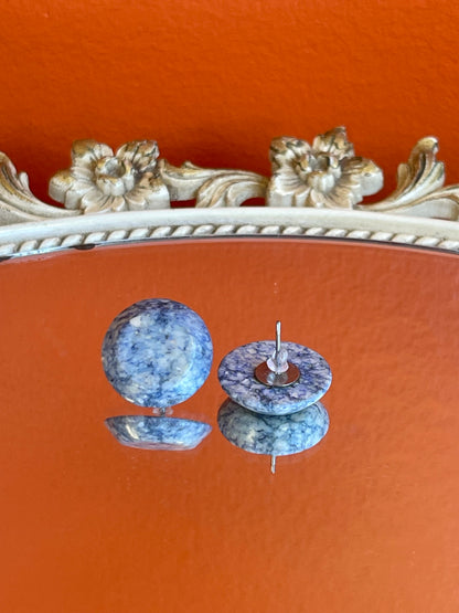 Vintage Round Blue &amp; White Marble Earrings