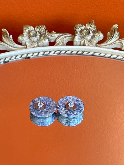 Vintage Round Blue &amp; White Marble Earrings