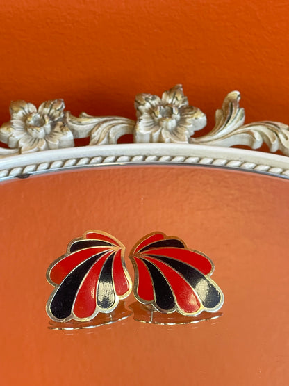 Vintage Red and Black Feather Earrings