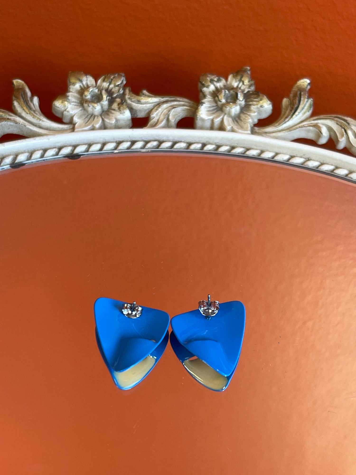 Vintage Blue Triangle Enamel Earrings