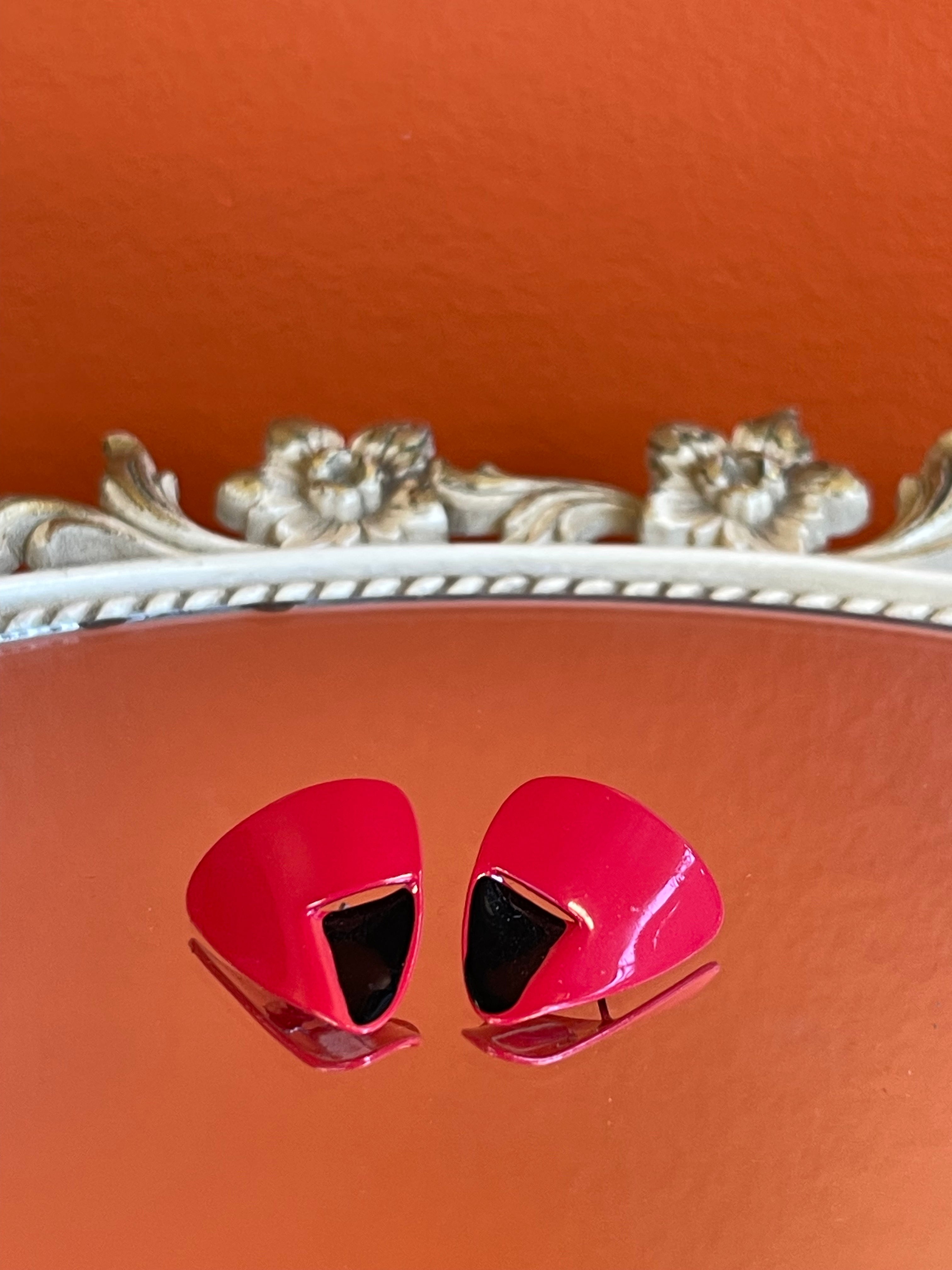 Vintage Red Triangle Enamel Earrings