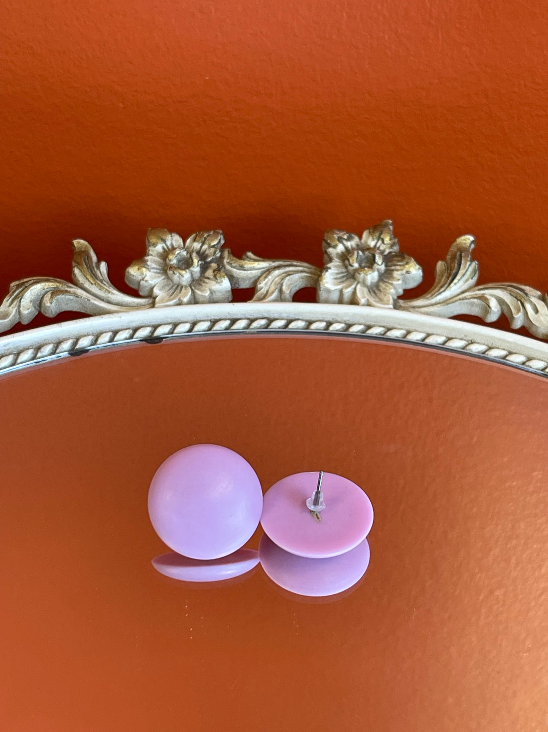 Vintage Mauve Round Button Earrings