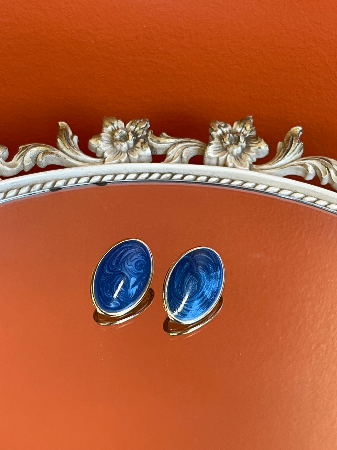 Vintage Blue and Gold Oval Earrings