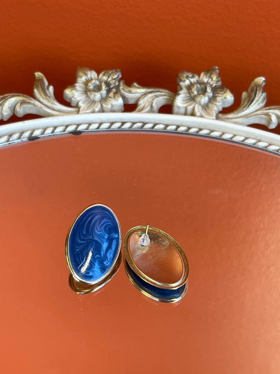 Vintage Blue and Gold Oval Earrings