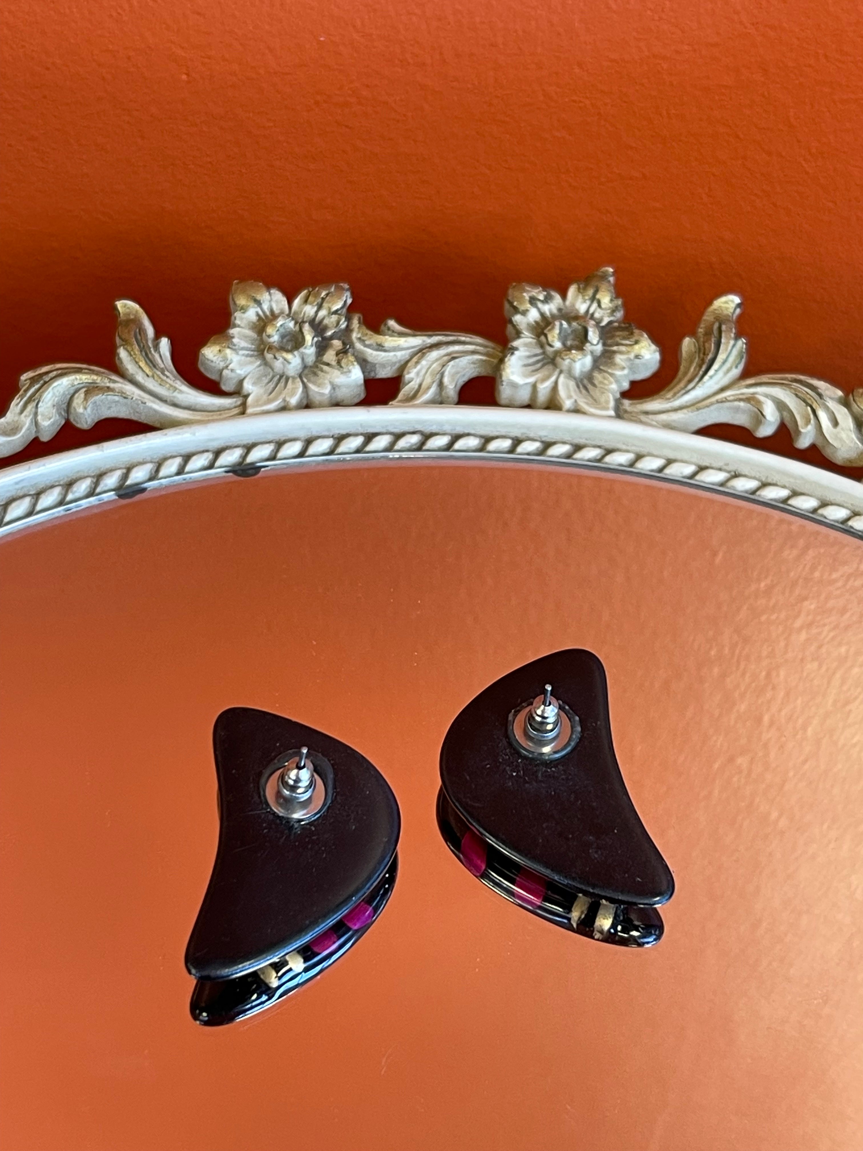 Vintage Black and Pink Geometric Earrings