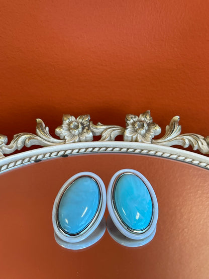 Vintage Oversized Oval Blue and Silver Earrings