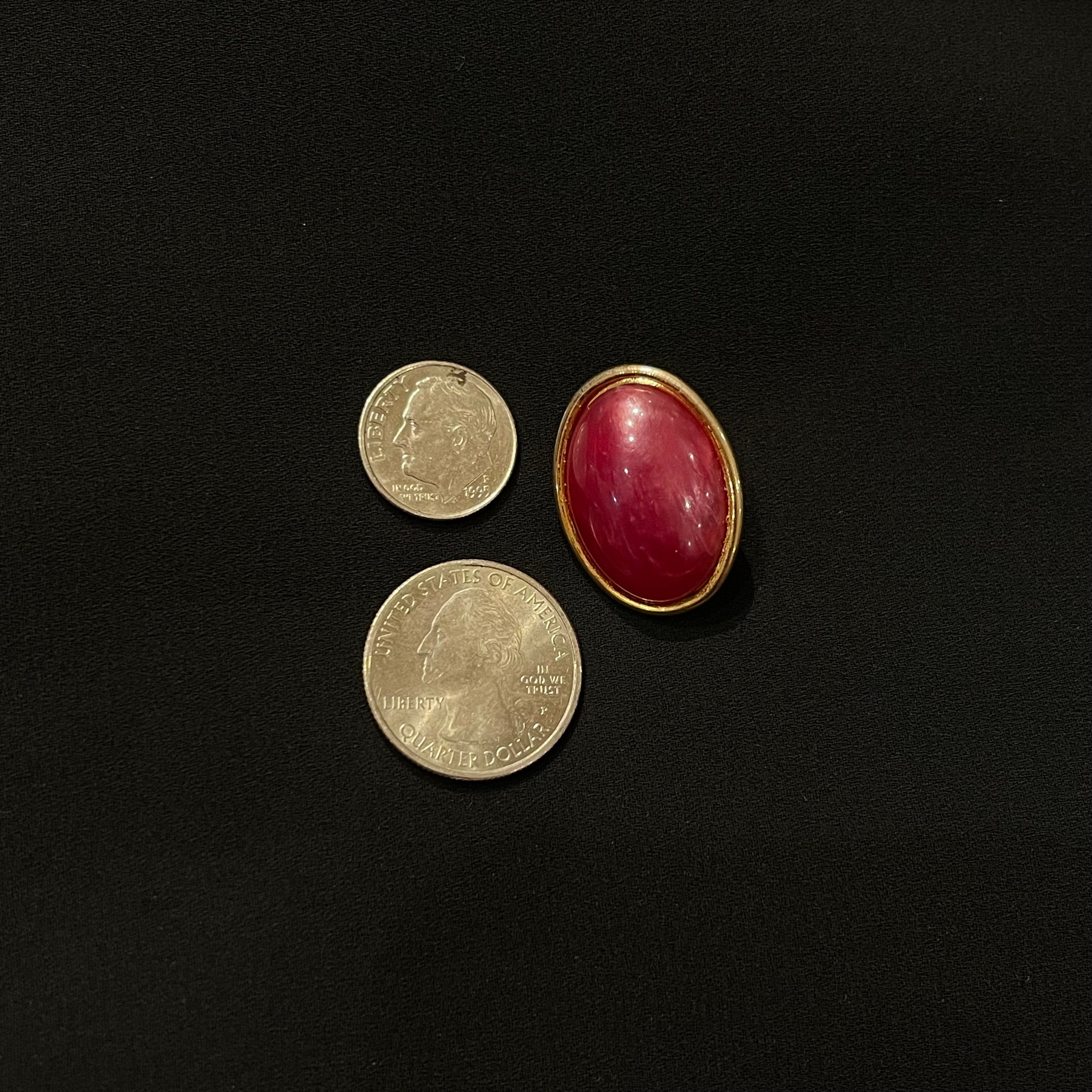 Vintage Gold and Magenta Oval Earrings