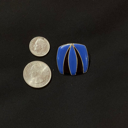 Vintage Blue and Black Square Enamel Earrings