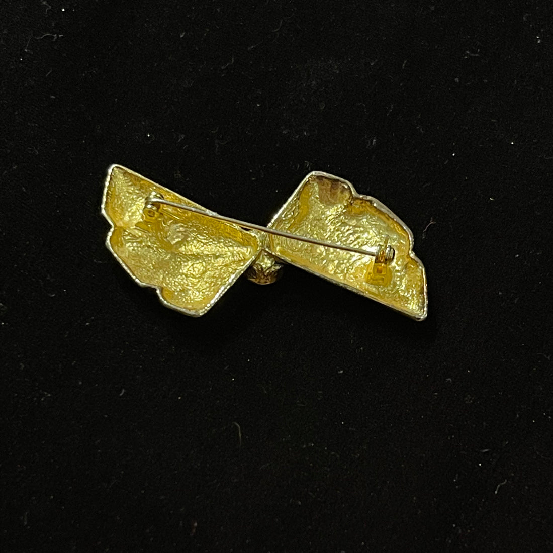 Vintage Textured Silver and Gold Bow with Rhinestone Center