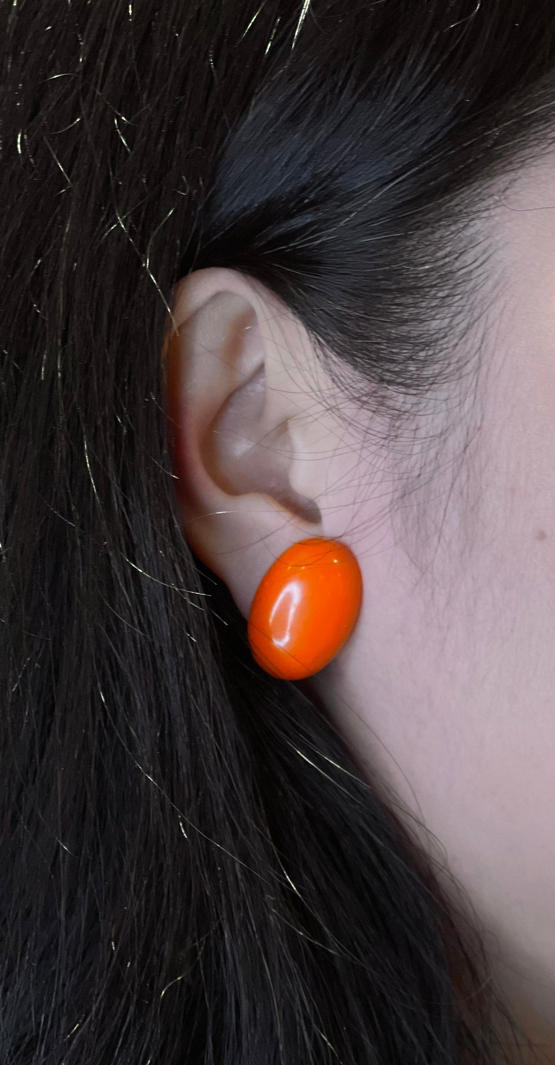 Vintage Orange Oval Clip-On Earrings
