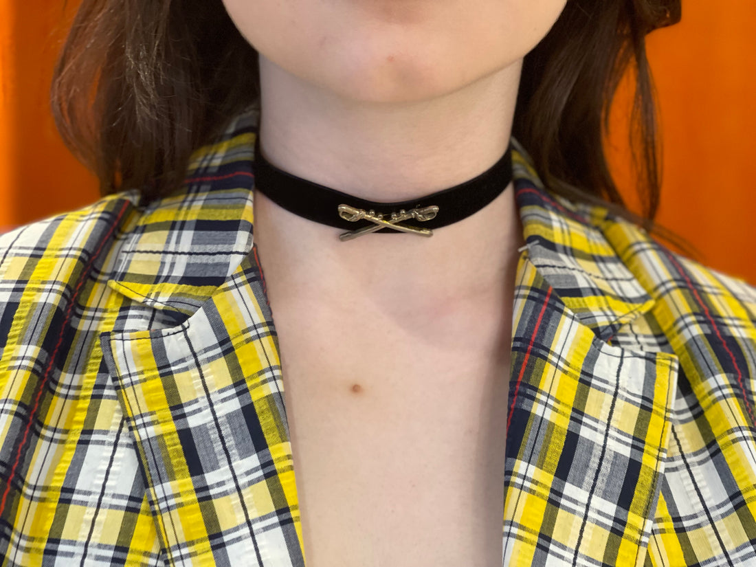 Vintage Black Velvet Choker with Two Swords