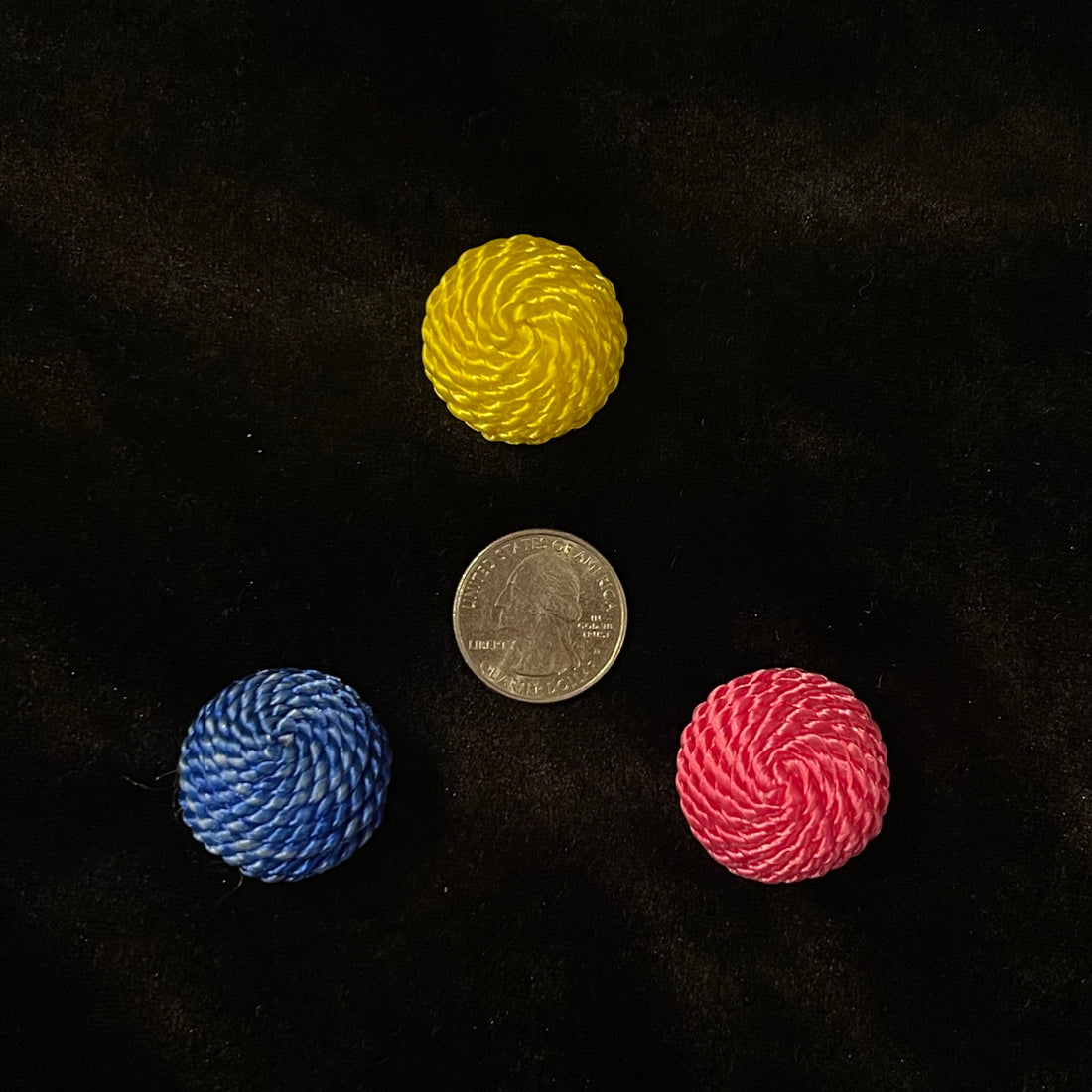 Vintage Yellow, Blue, and Pink Rope Pattern Round Button Covers Set of 3