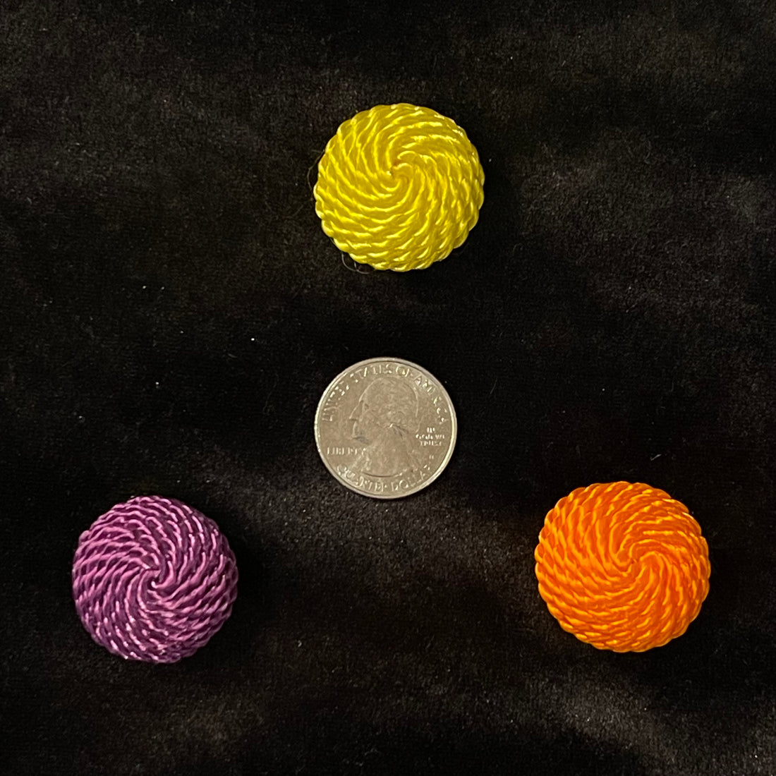 Vintage Yellow, Purple, and Orange Rope Pattern Round Button Covers Set of 3