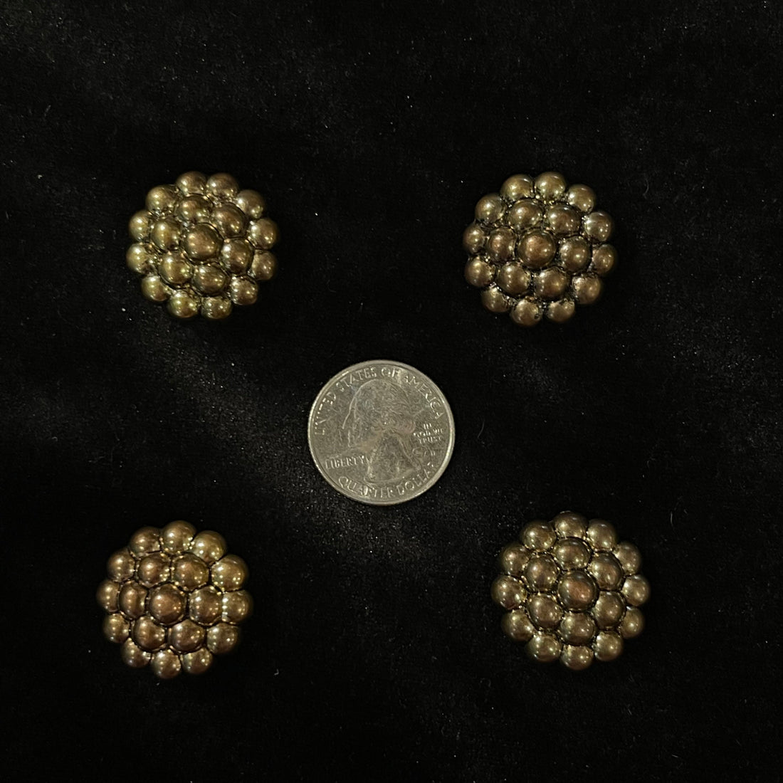 Vintage Western Style Silver Geometric Pattern Round Button Covers Set of 4