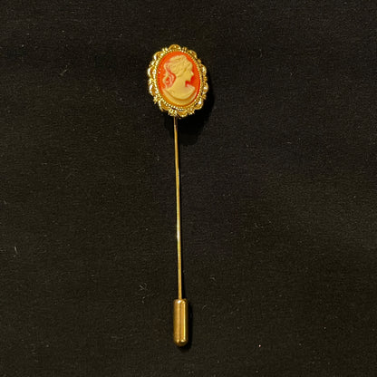 Orange &amp; White Vintage Cameo Stick Pin